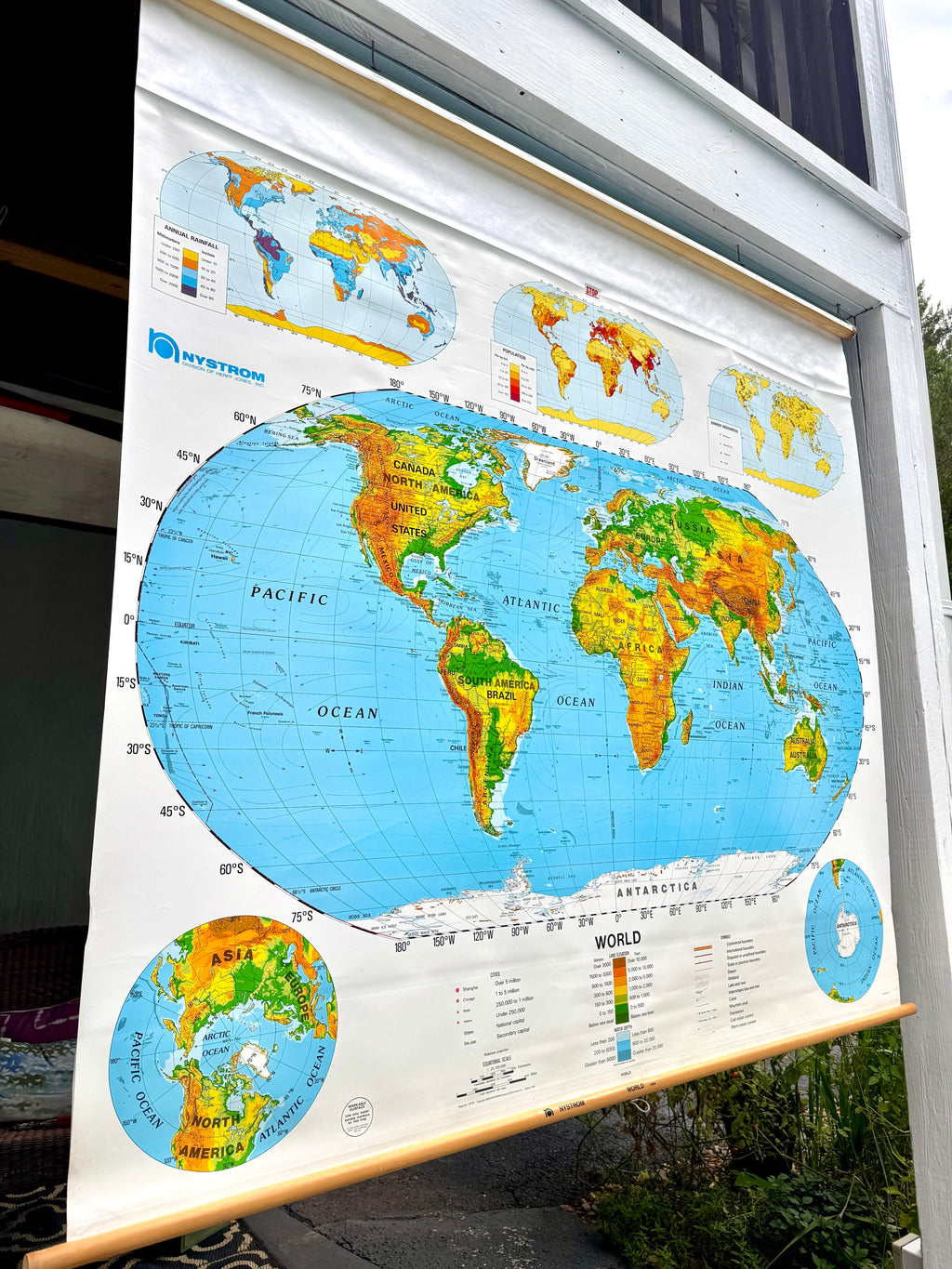 Vtg Nystrom Pull Down World Map ~ School Classroom Pull Down Map ~ 1 Layer Educational Map