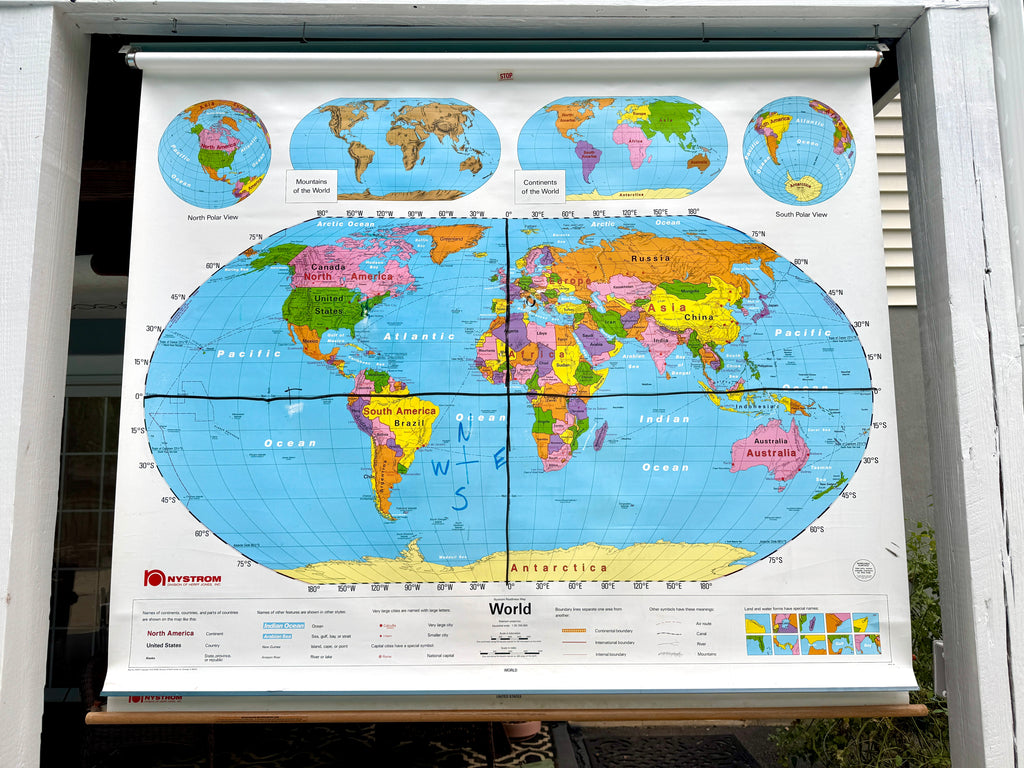 Vtg Nystrom Pull Down World/US Map ~ School Classroom Pull Down Map ~ 2 Layer Educational Map (Copy)