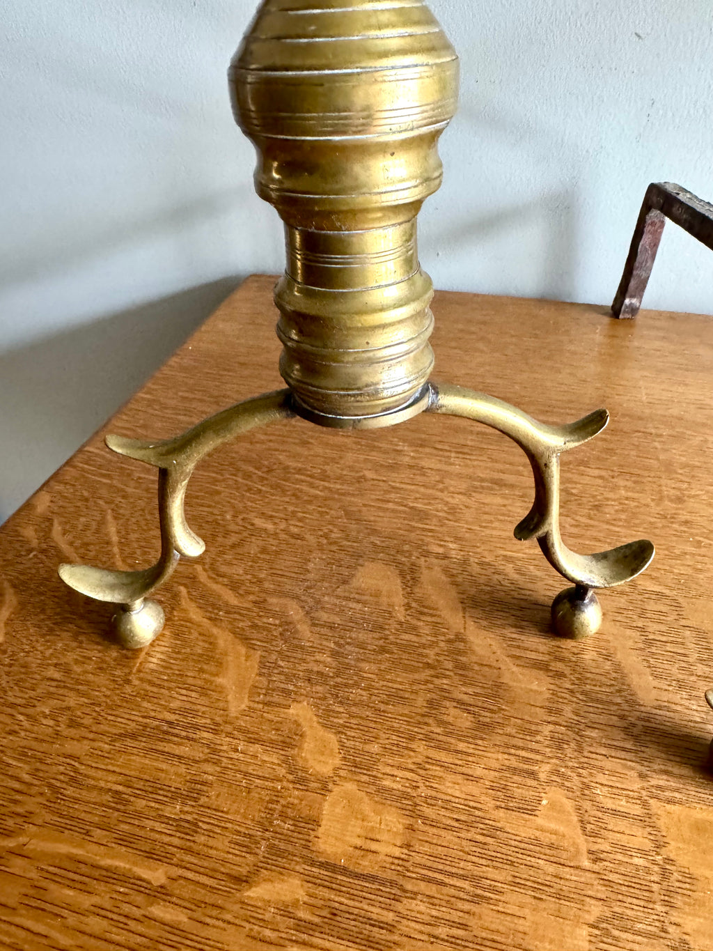 Pair of Victorian Style Andirons | Distressed Beehive Andirons | Queen Anne Style Andirons