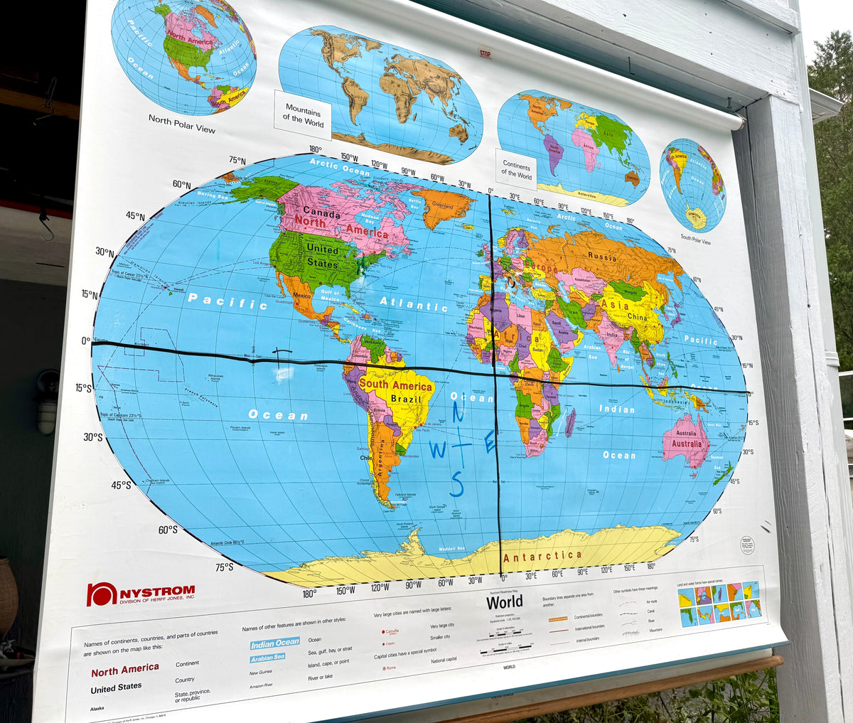 Vtg Nystrom Pull Down World/US Map ~ School Classroom Pull Down Map ~ 2 Layer Educational Map (Copy)