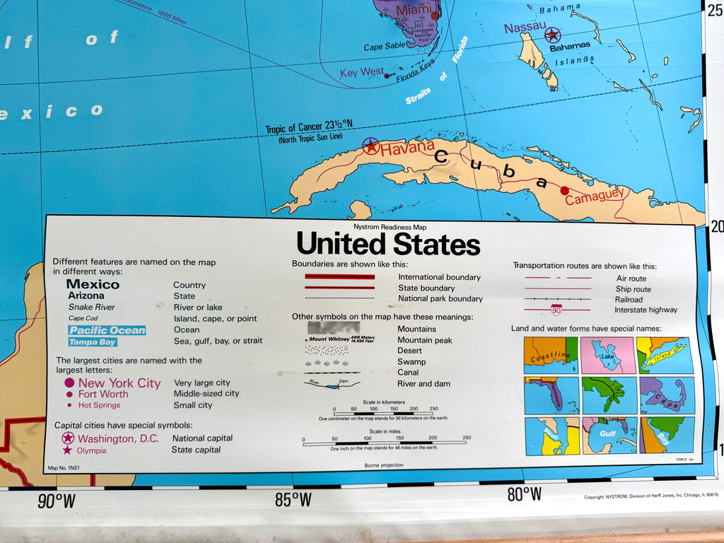 Vtg Nystrom Pull Down World/US Map ~ School Classroom Pull Down Map ~ 2 Layer Educational Map (Copy)