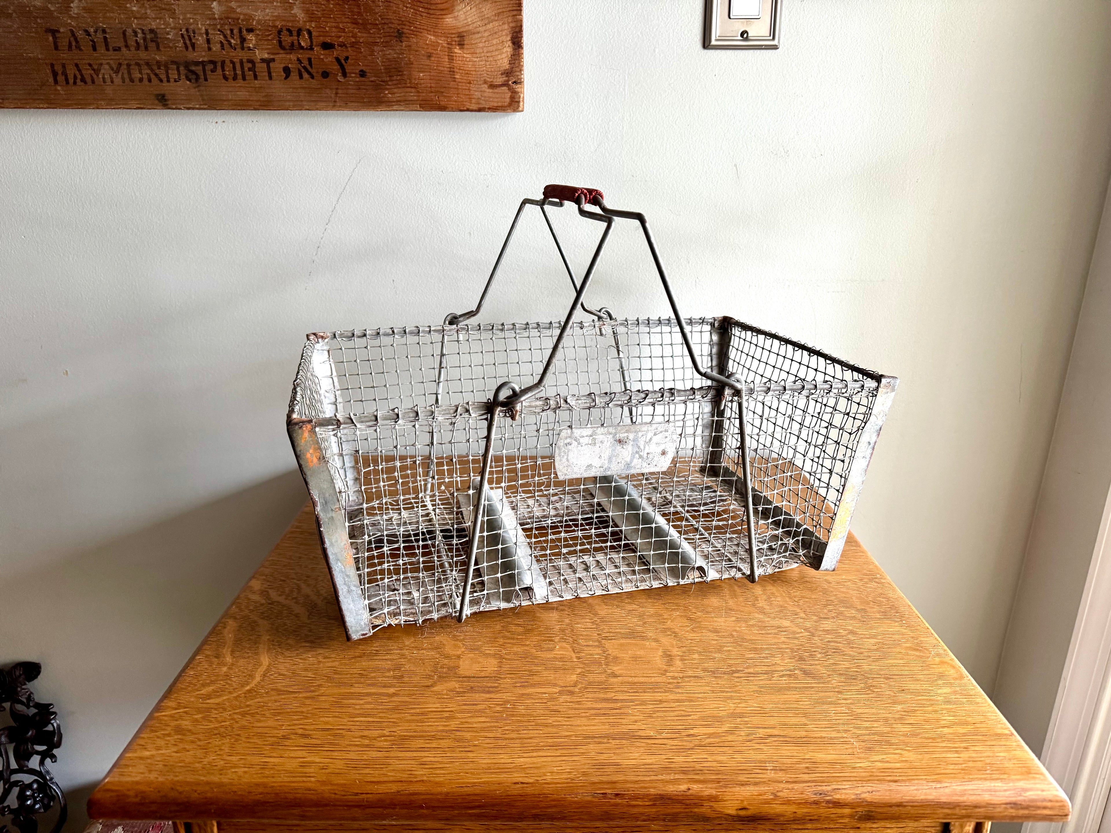 Antique Wire Basket With Two Handles | Wire Backet With Wooden Bottom | Display Basket