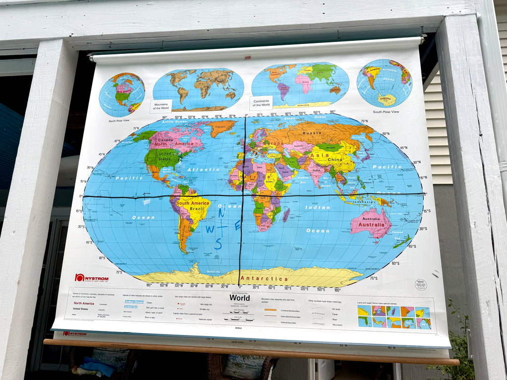 Vtg Nystrom Pull Down World/US Map ~ School Classroom Pull Down Map ~ 2 Layer Educational Map (Copy)
