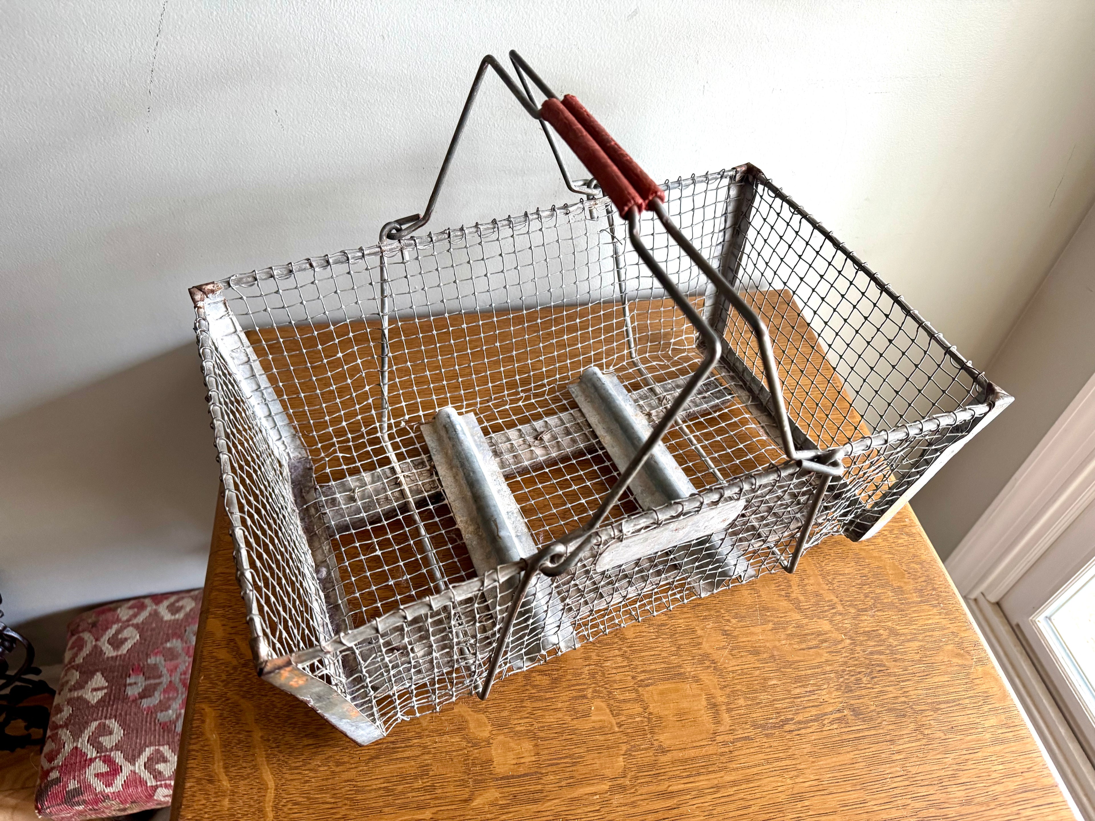 Antique Wire Basket With Two Handles | Wire Backet With Wooden Bottom | Display Basket
