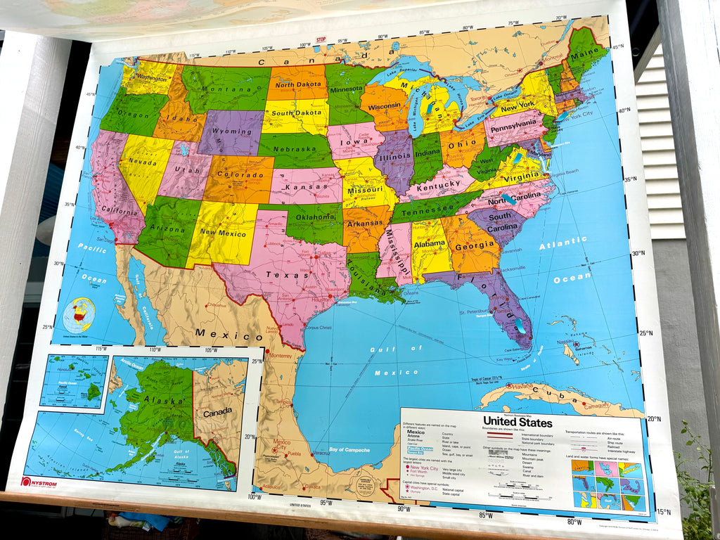 Vtg Nystrom Pull Down World/US Map ~ School Classroom Pull Down Map ~ 2 Layer Educational Map (Copy)
