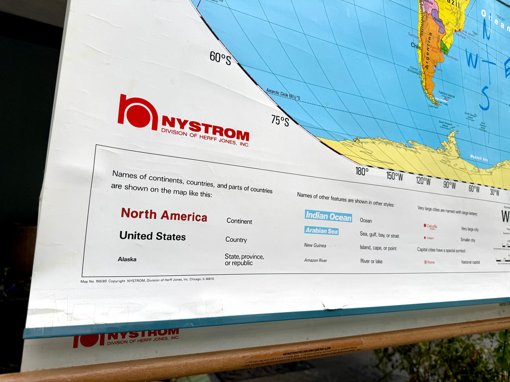 Vtg Nystrom Pull Down World/US Map ~ School Classroom Pull Down Map ~ 2 Layer Educational Map (Copy)