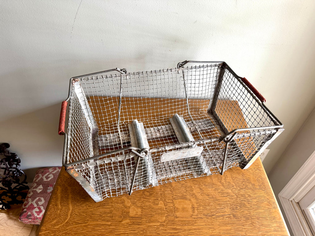 Antique Wire Basket With Two Handles | Wire Backet With Wooden Bottom | Display Basket