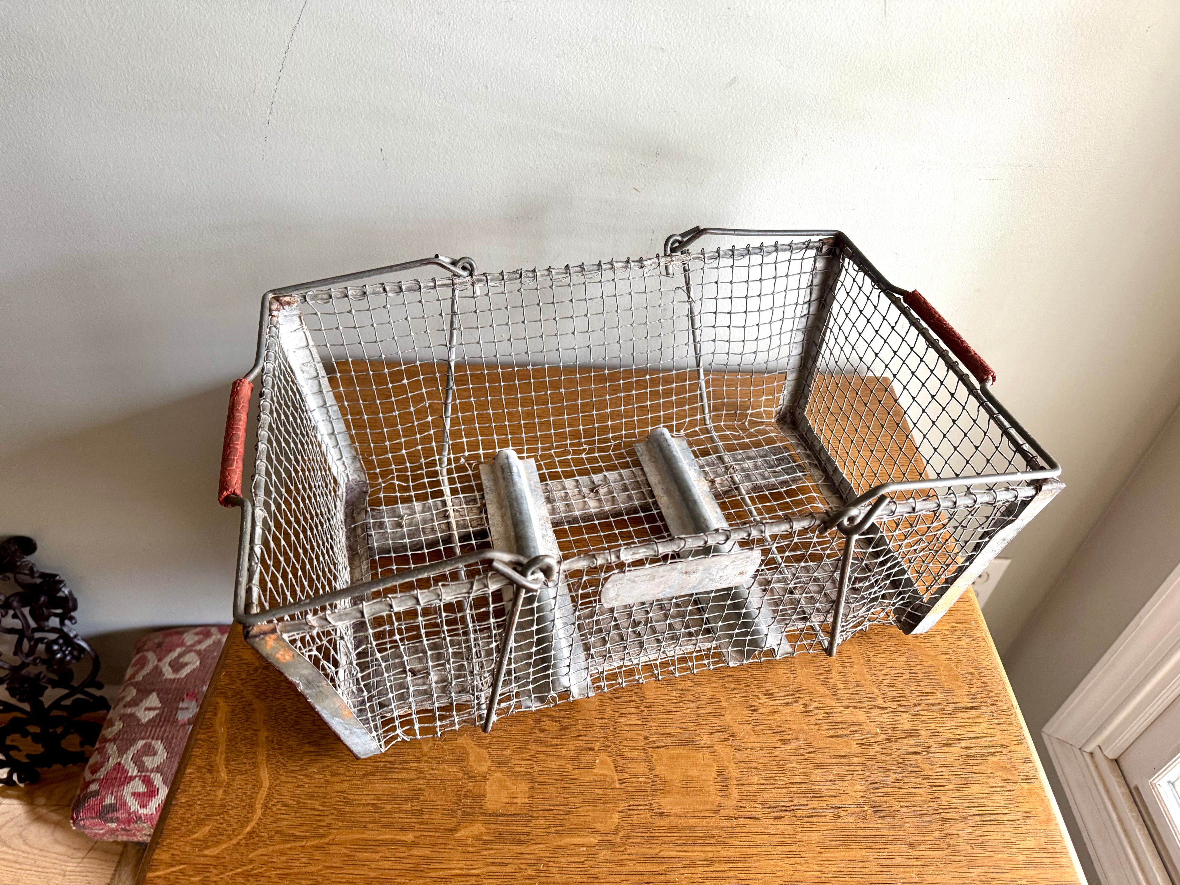 Antique Wire Basket With Two Handles | Wire Backet With Wooden Bottom | Display Basket