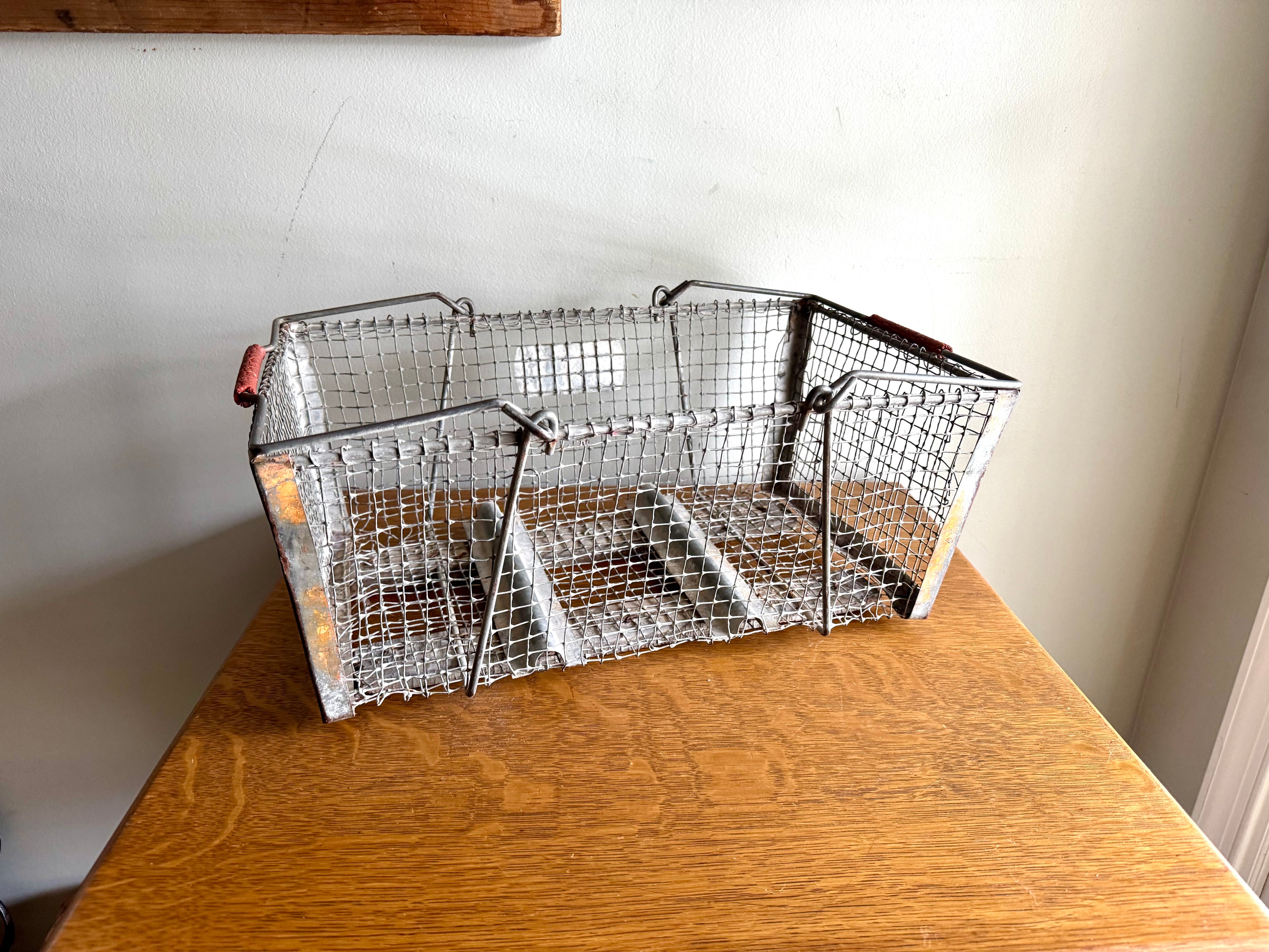 Antique Wire Basket With Two Handles | Wire Backet With Wooden Bottom | Display Basket