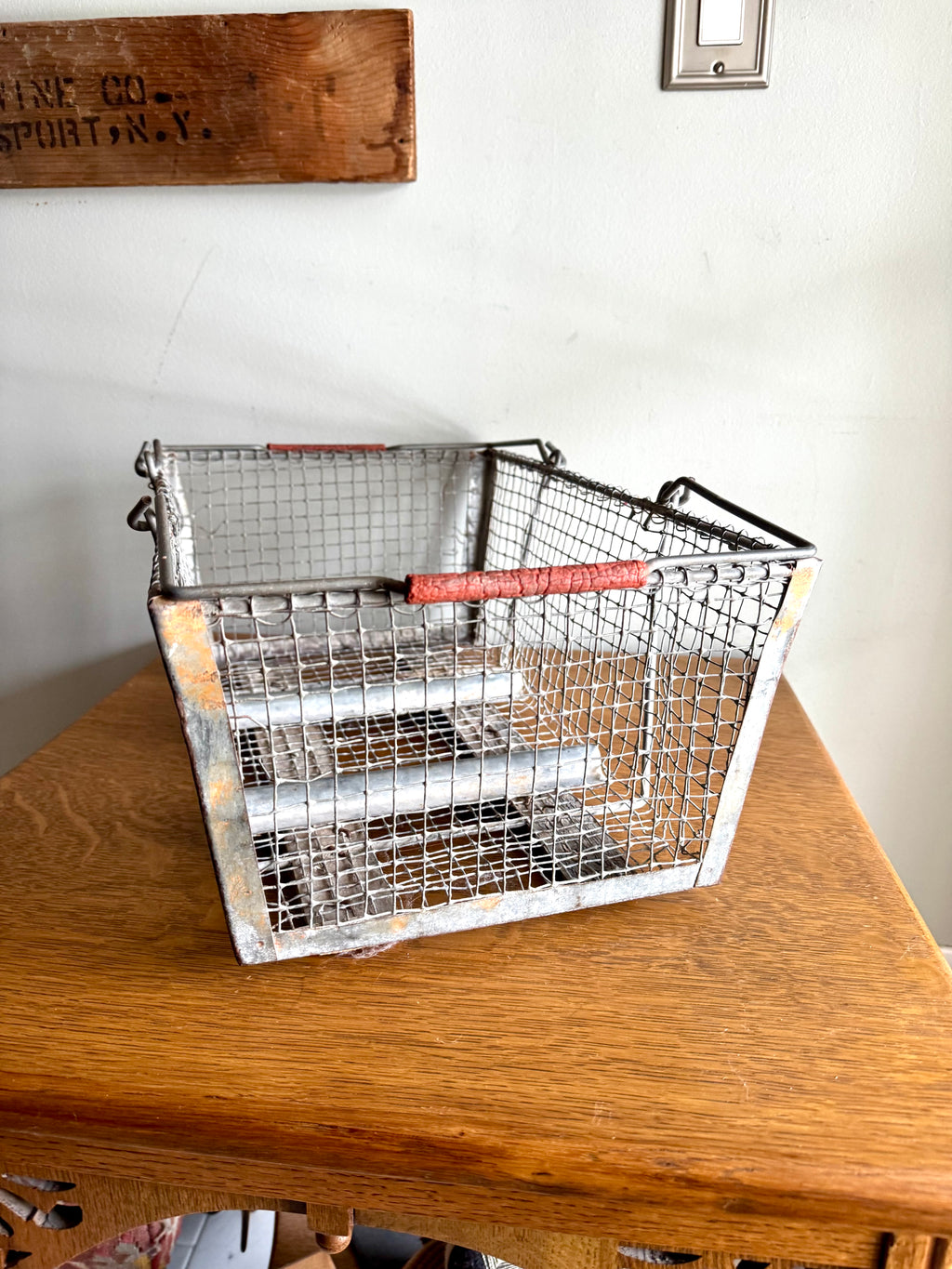 Antique Wire Basket With Two Handles | Wire Backet With Wooden Bottom | Display Basket