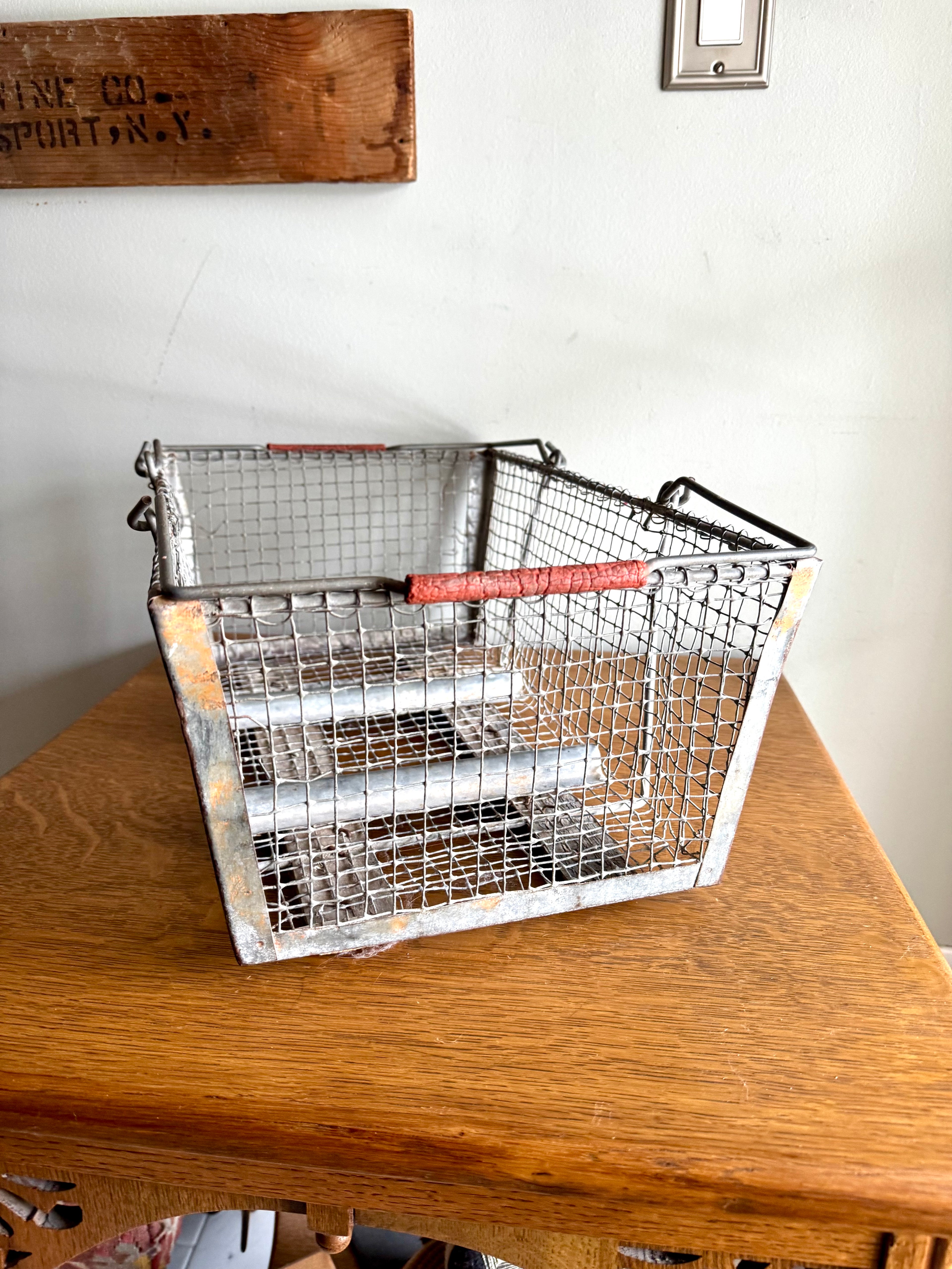 Antique Wire Basket With Two Handles | Wire Backet With Wooden Bottom | Display Basket