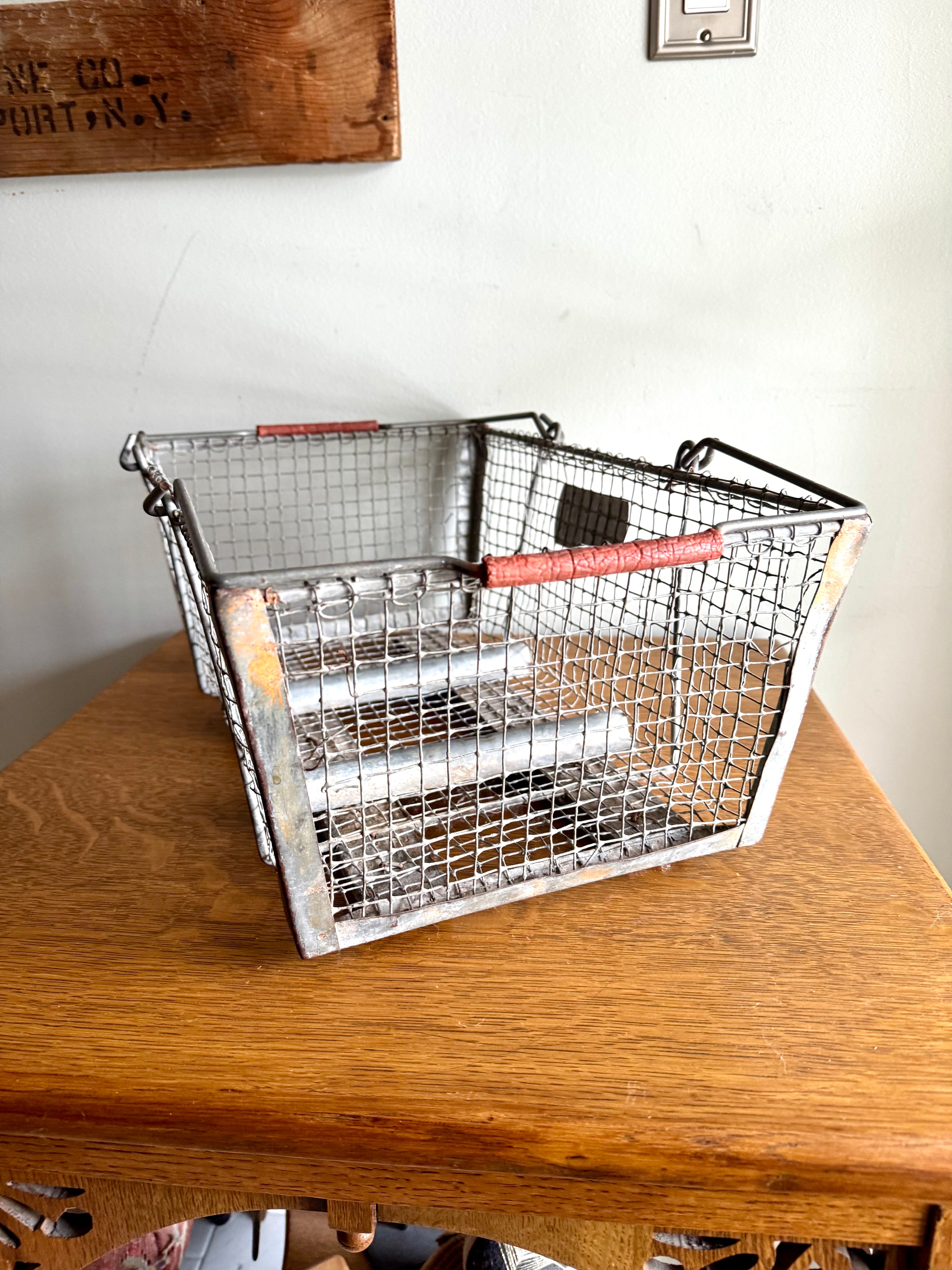 Antique Wire Basket With Two Handles | Wire Backet With Wooden Bottom | Display Basket