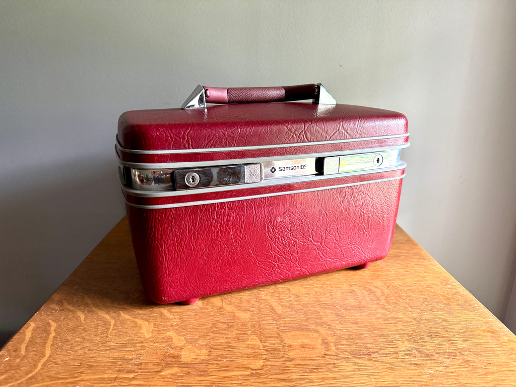 Vintage Burgundy Samsonite Train Case ~ Red Hard Shell Cosmetic Makeup Travel Bag