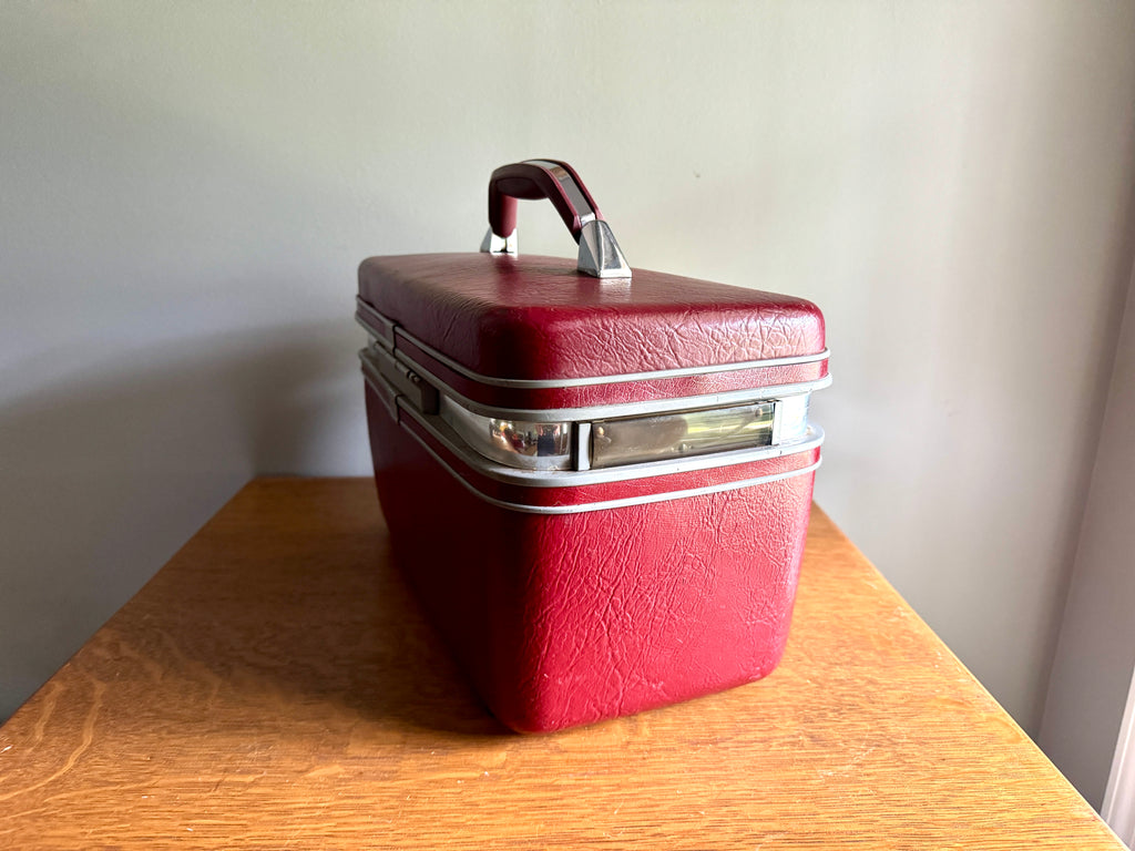 Vintage Burgundy Samsonite Train Case ~ Red Hard Shell Cosmetic Makeup Travel Bag