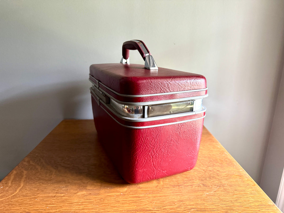 Vintage Burgundy Samsonite Train Case ~ Red Hard Shell Cosmetic Makeup Travel Bag