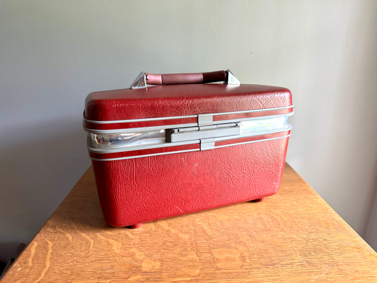 Vintage Burgundy Samsonite Train Case ~ Red Hard Shell Cosmetic Makeup Travel Bag