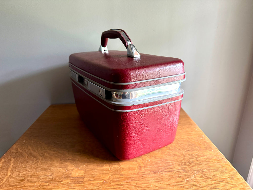 Vintage Burgundy Samsonite Train Case ~ Red Hard Shell Cosmetic Makeup Travel Bag