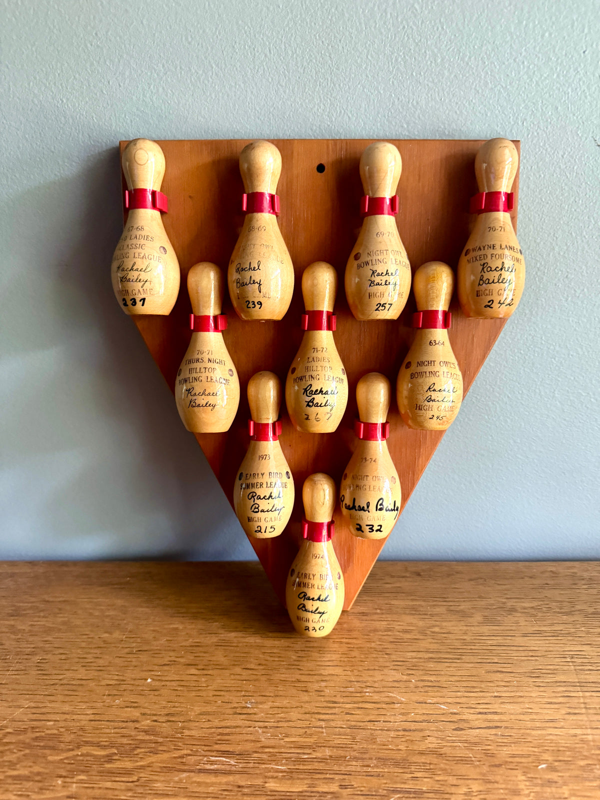 Rare VTG MCM Wooden Bowling Pin Mounted Trophy Mount ~ Bowling Accomplishment Trophy