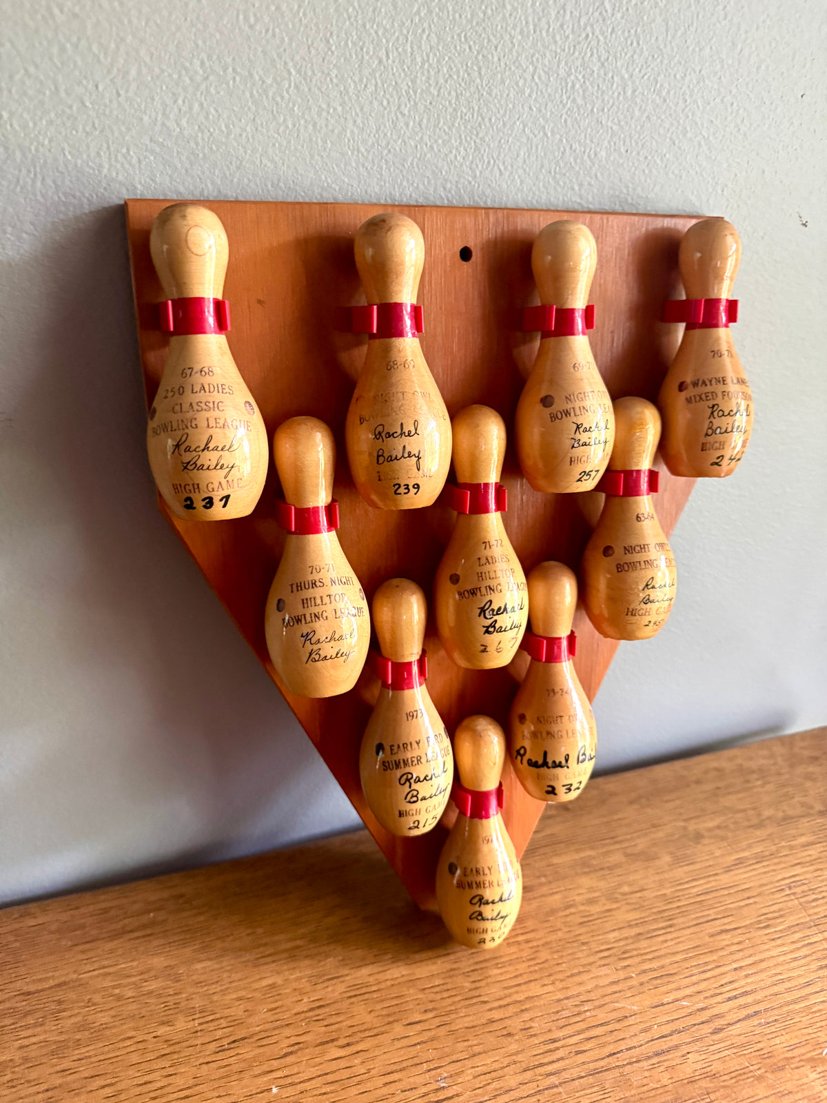 Rare VTG MCM Wooden Bowling Pin Mounted Trophy Mount ~ Bowling Accomplishment Trophy