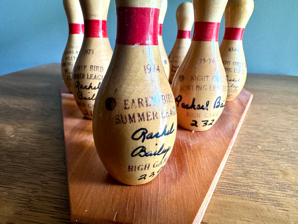 Rare VTG MCM Wooden Bowling Pin Mounted Trophy Mount ~ Bowling Accomplishment Trophy