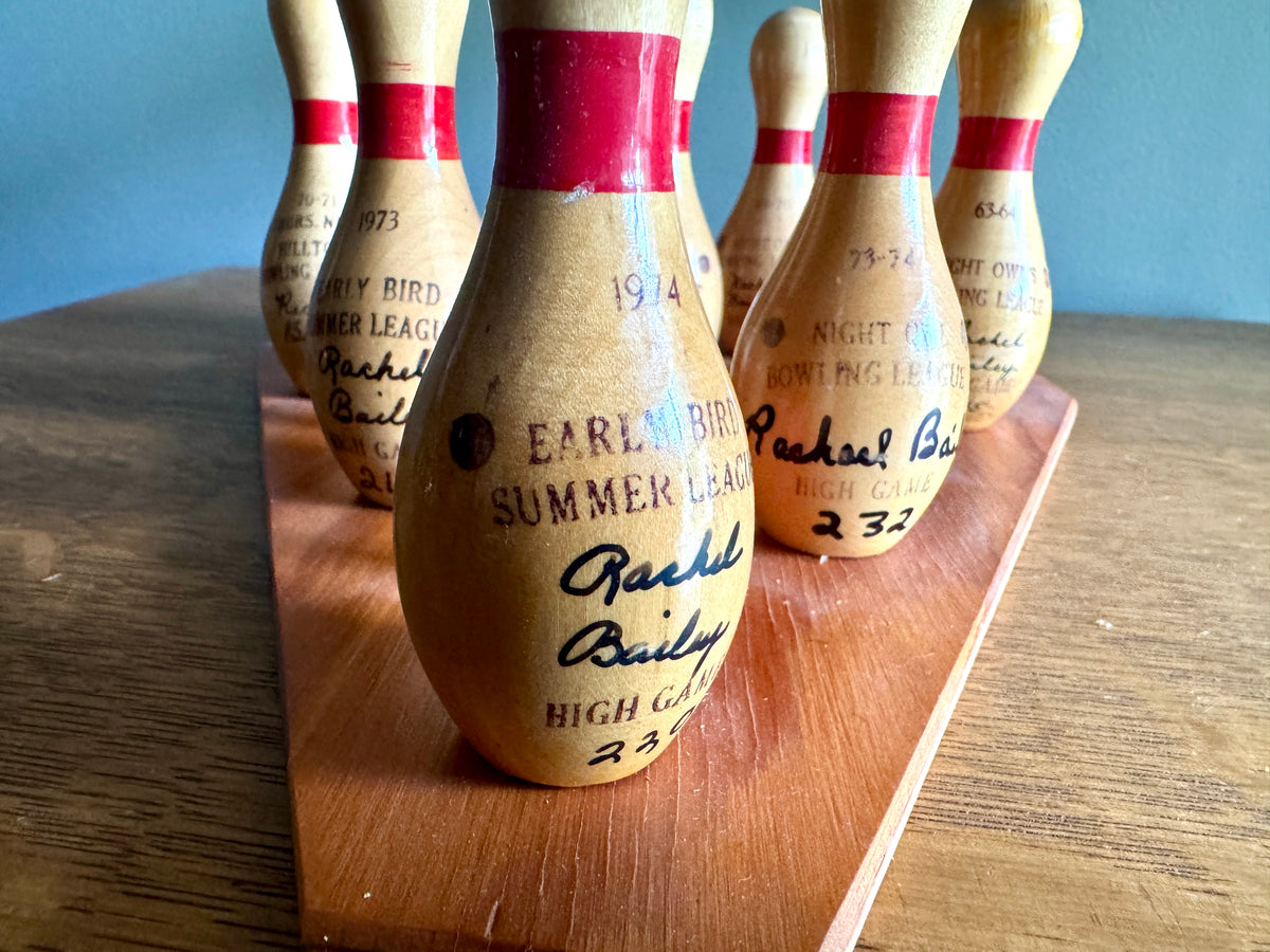 Rare VTG MCM Wooden Bowling Pin Mounted Trophy Mount ~ Bowling Accomplishment Trophy
