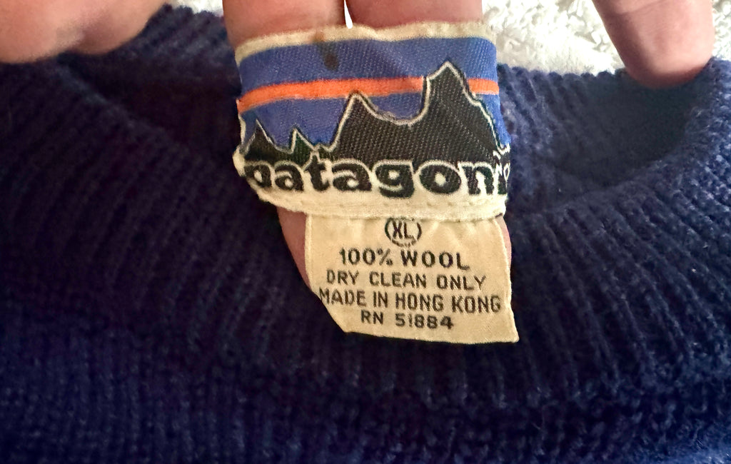 Vintage Patagonia Wool Chamonix Guide Sweater ~ XLarge Blue Pullover Crewneck