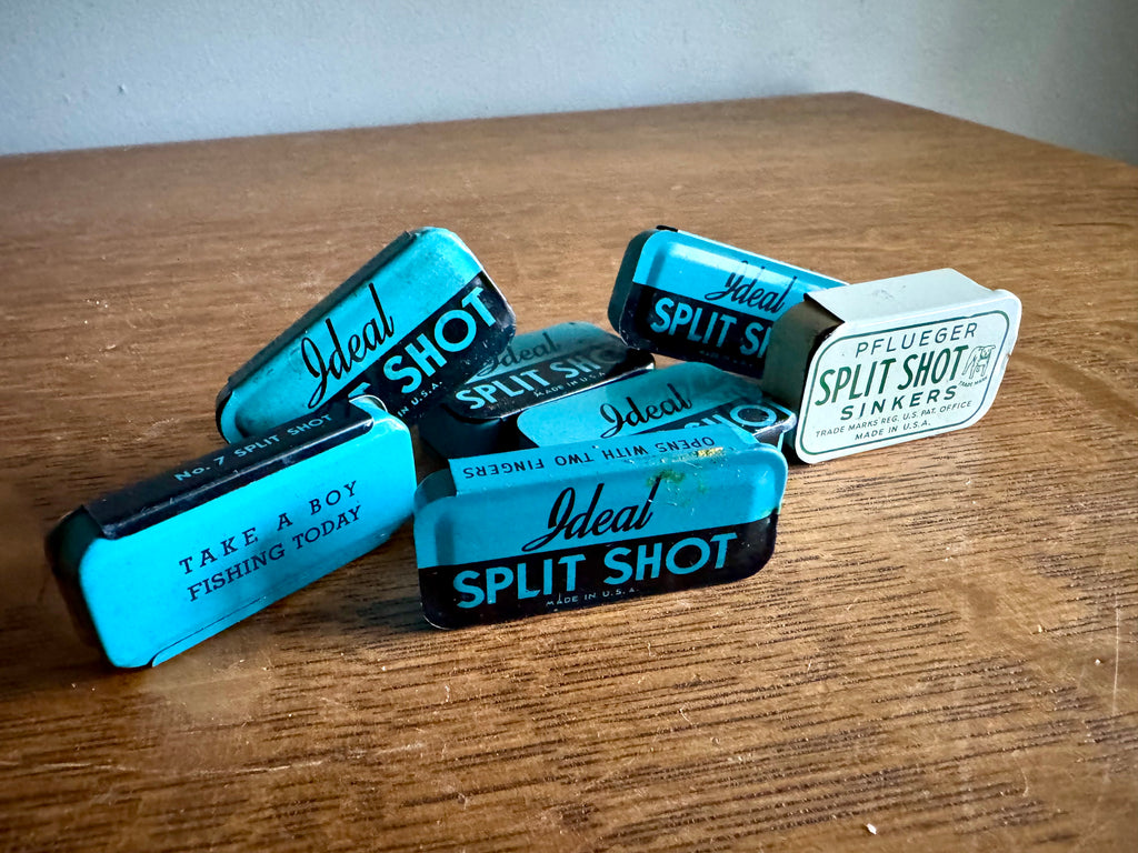 A Lot of 7 Split Shot Tins | 6 1950's Ideal Tins and 1 Pflueger Split Shot Tins | 50's Fishing