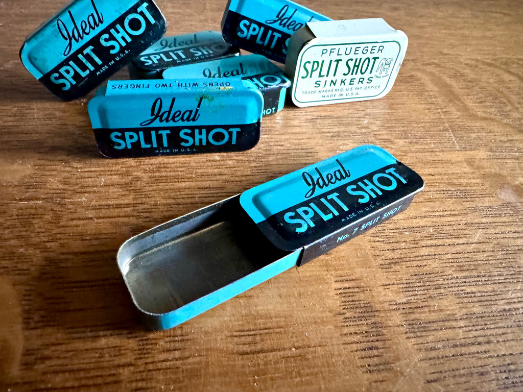 A Lot of 7 Split Shot Tins | 6 1950's Ideal Tins and 1 Pflueger Split Shot Tins | 50's Fishing