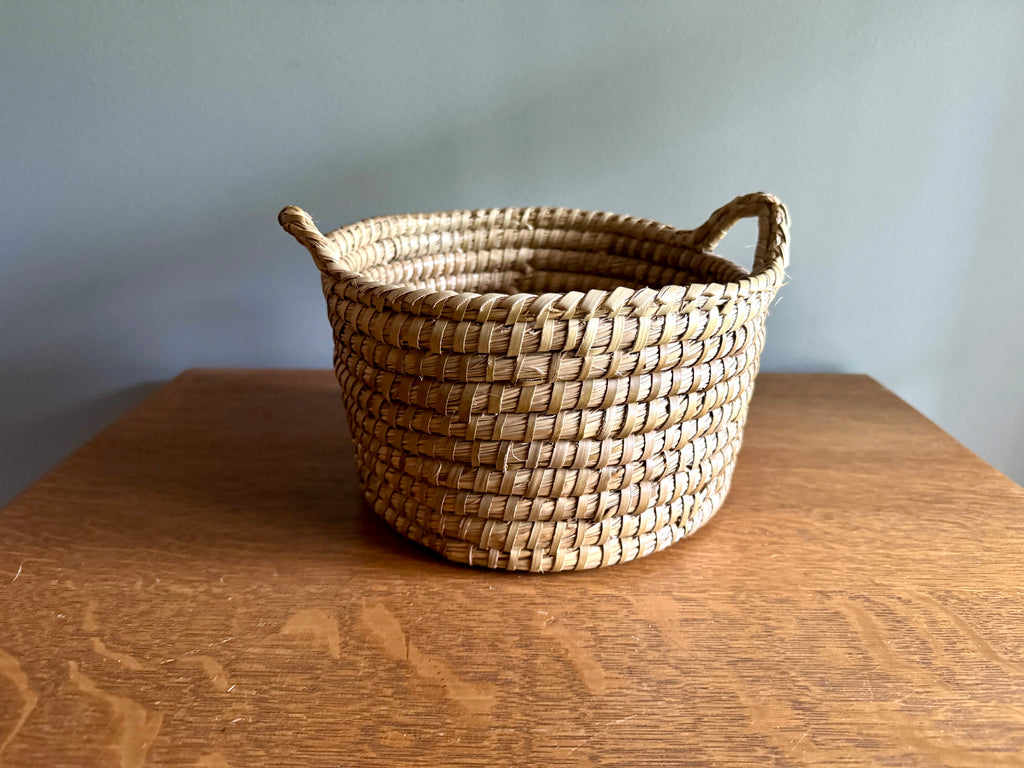 Vtg Small Sweetgrass Woven Basket with Handles