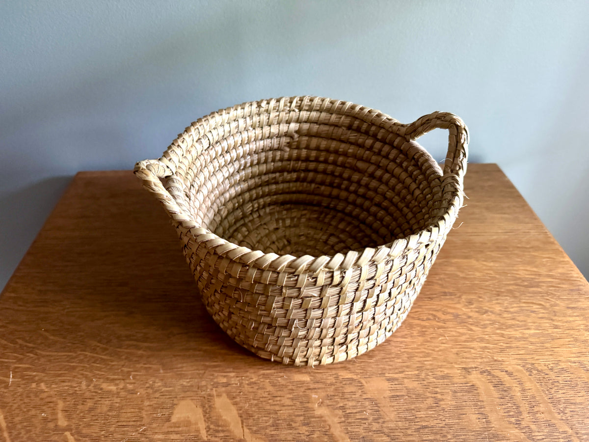 Vtg Small Sweetgrass Woven Basket with Handles
