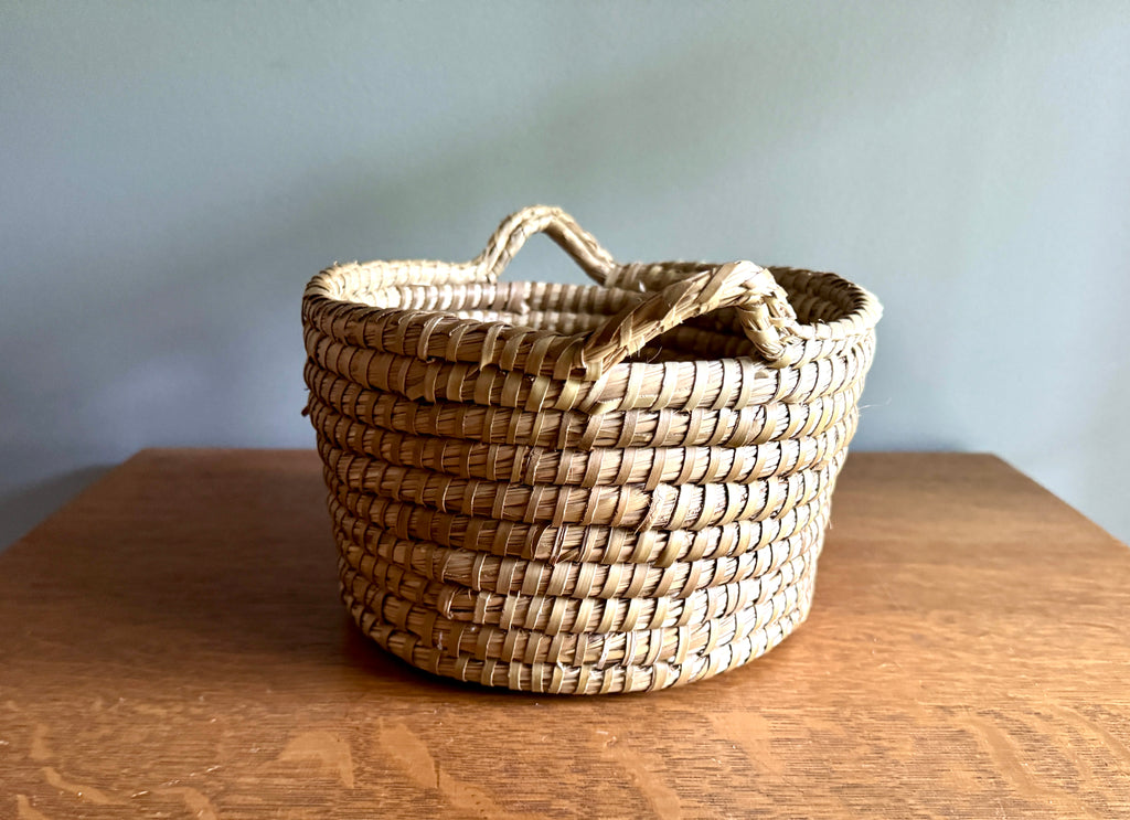 Vtg Small Sweetgrass Woven Basket with Handles