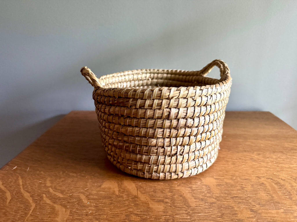 Vtg Small Sweetgrass Woven Basket with Handles