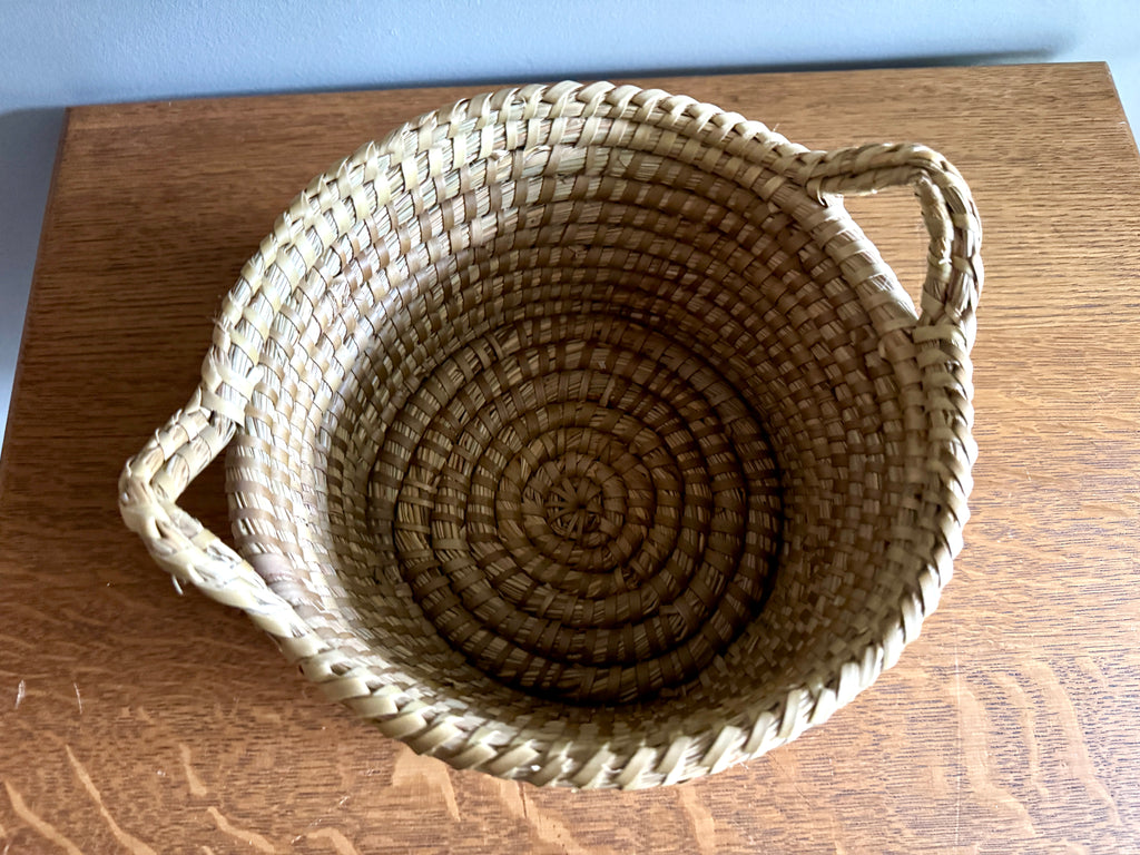 Vtg Small Sweetgrass Woven Basket with Handles