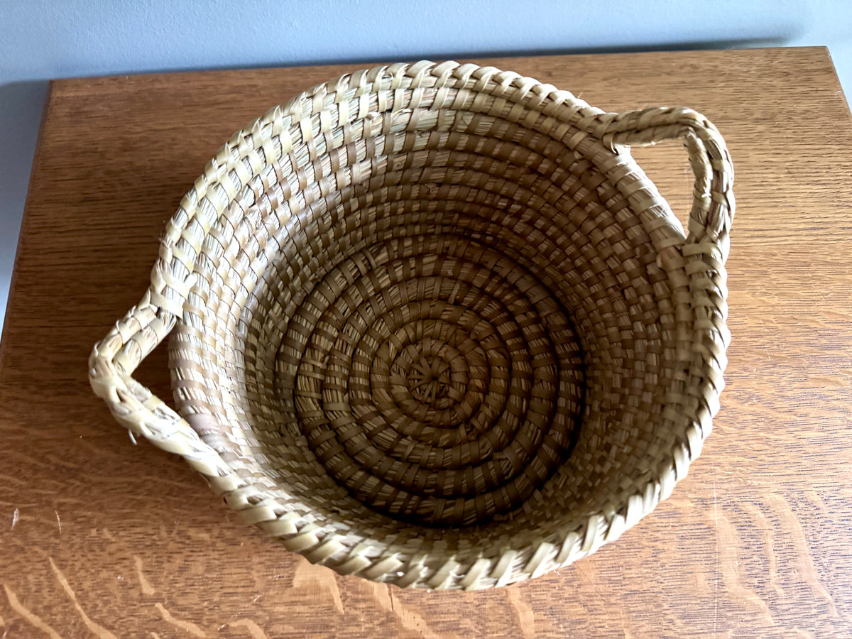 Vtg Small Sweetgrass Woven Basket with Handles