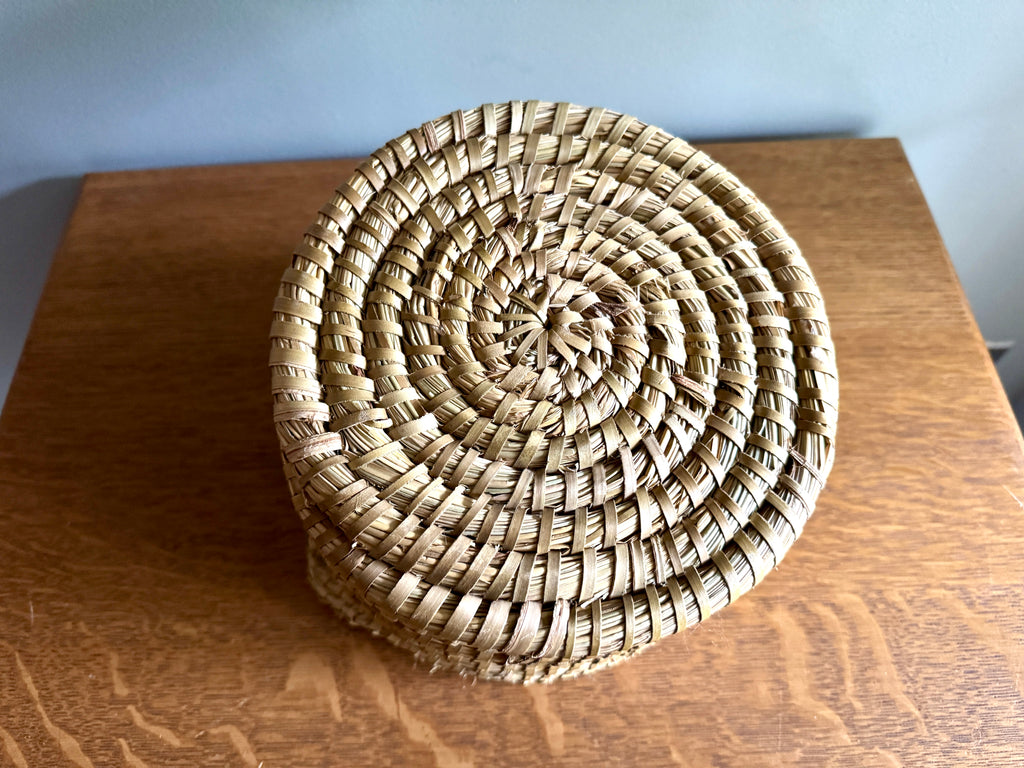 Vtg Small Sweetgrass Woven Basket with Handles