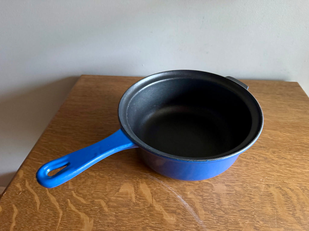 Vtg Le Creuset France Enamel Cast Iron Sauce Pan #22 Blue Non Stick