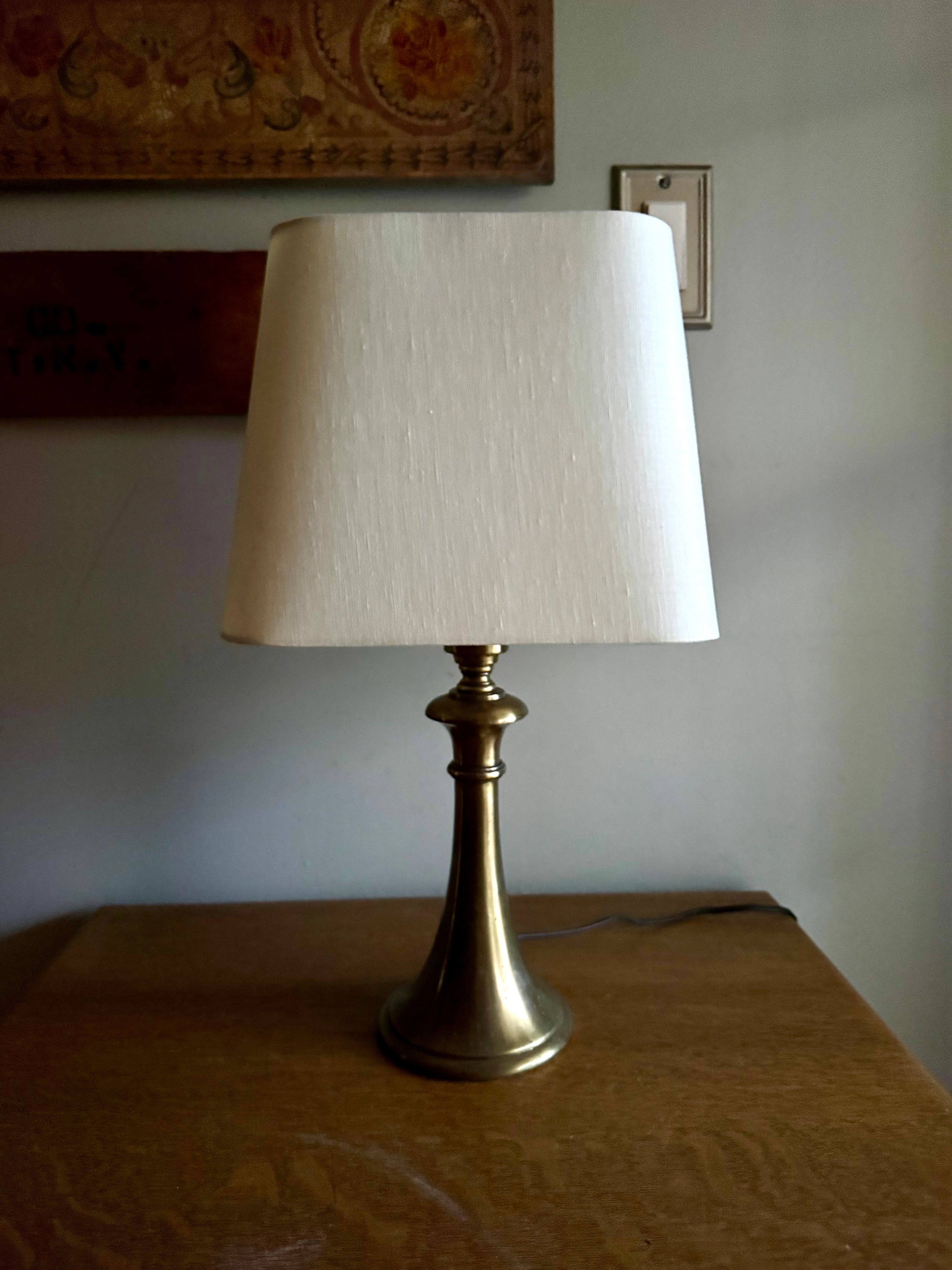 Vtg Brushed Brass Small Pillar Lamp | Brass Accent Lamp (Shade not Included)