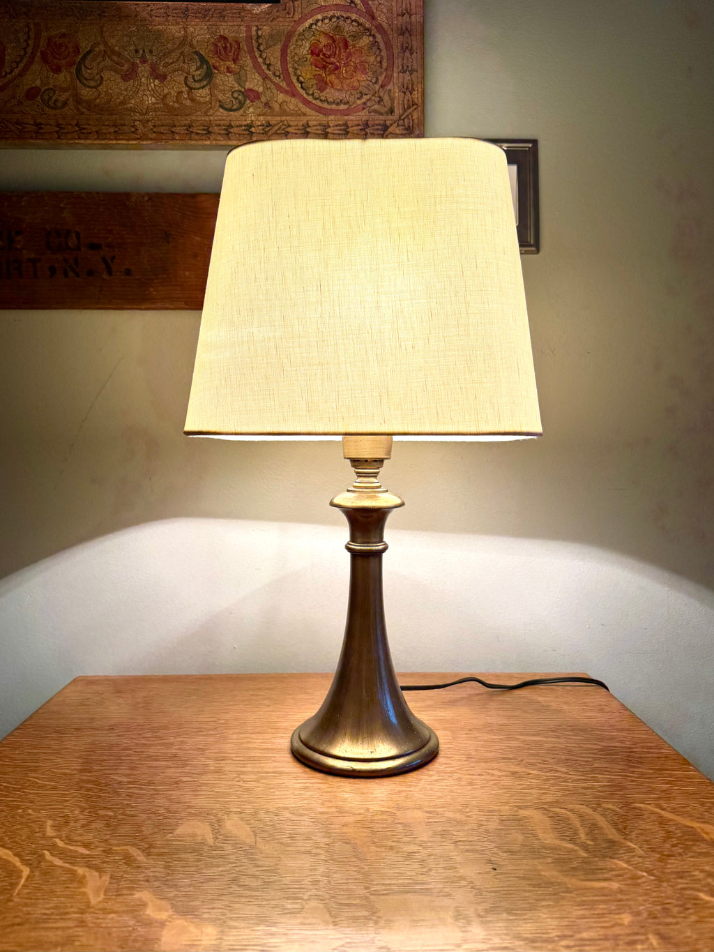 Vtg Brushed Brass Small Pillar Lamp | Brass Accent Lamp (Shade not Included)