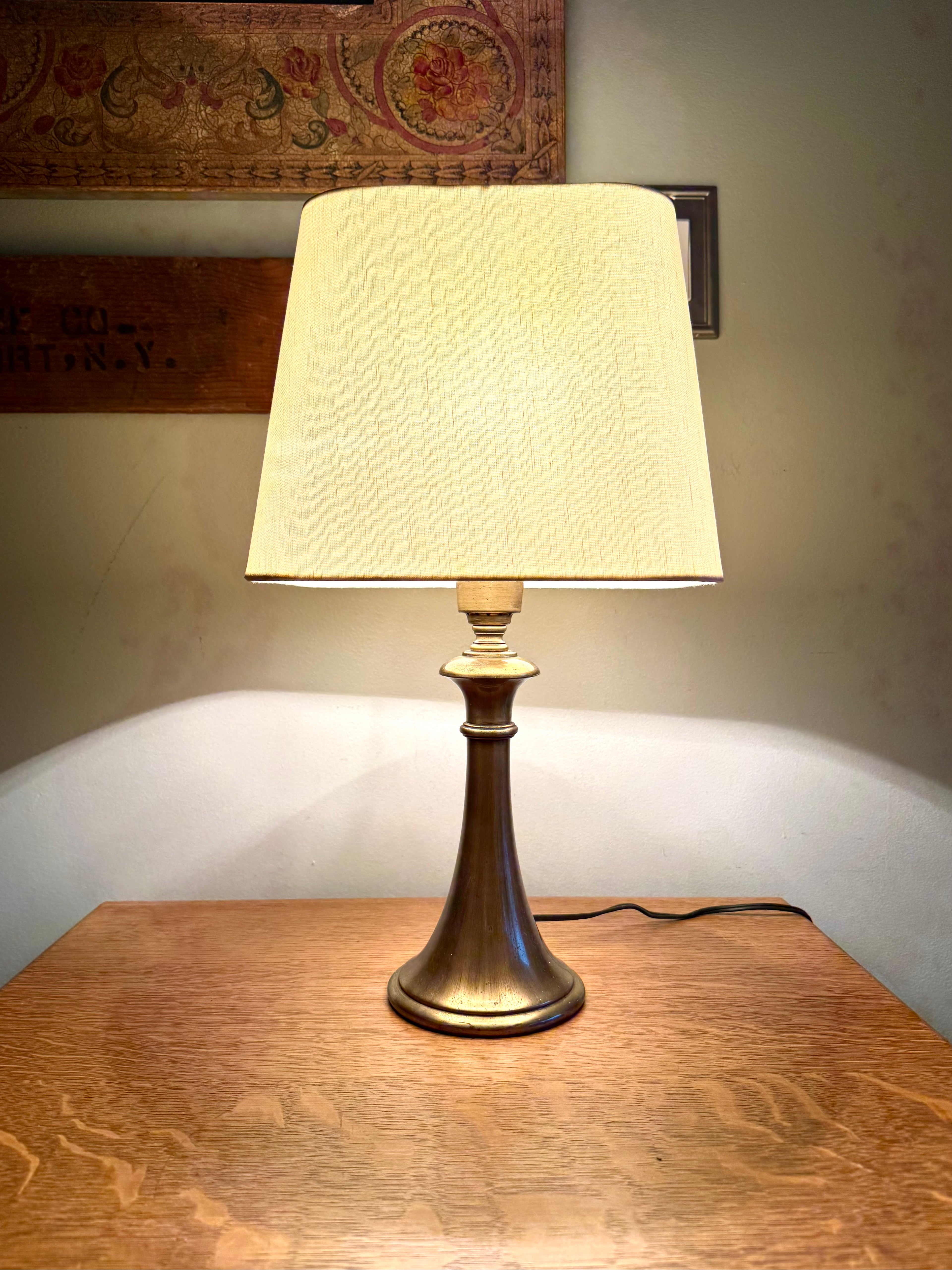 Vtg Brushed Brass Small Pillar Lamp | Brass Accent Lamp (Shade not Included)