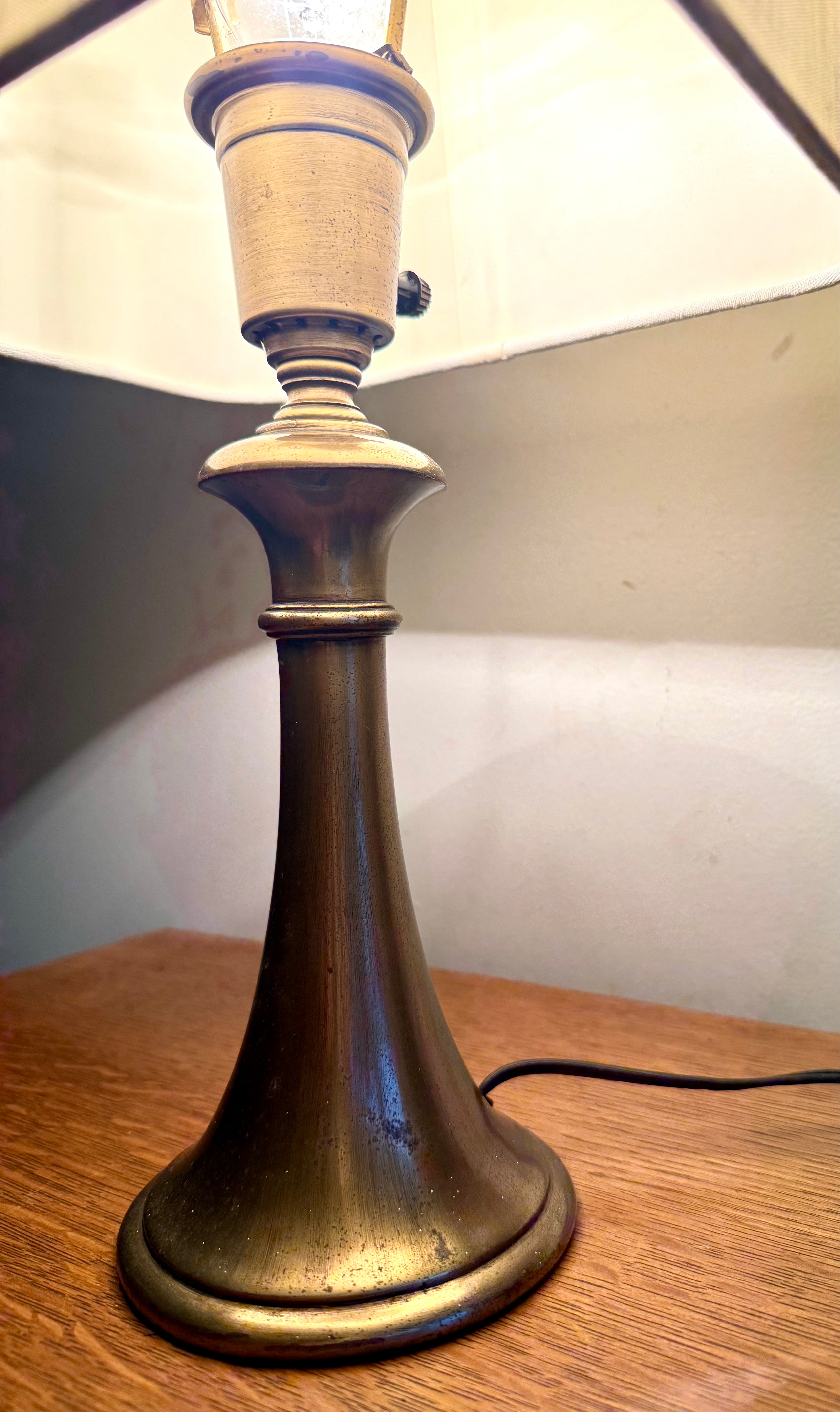 Vtg Brushed Brass Small Pillar Lamp | Brass Accent Lamp (Shade not Included)