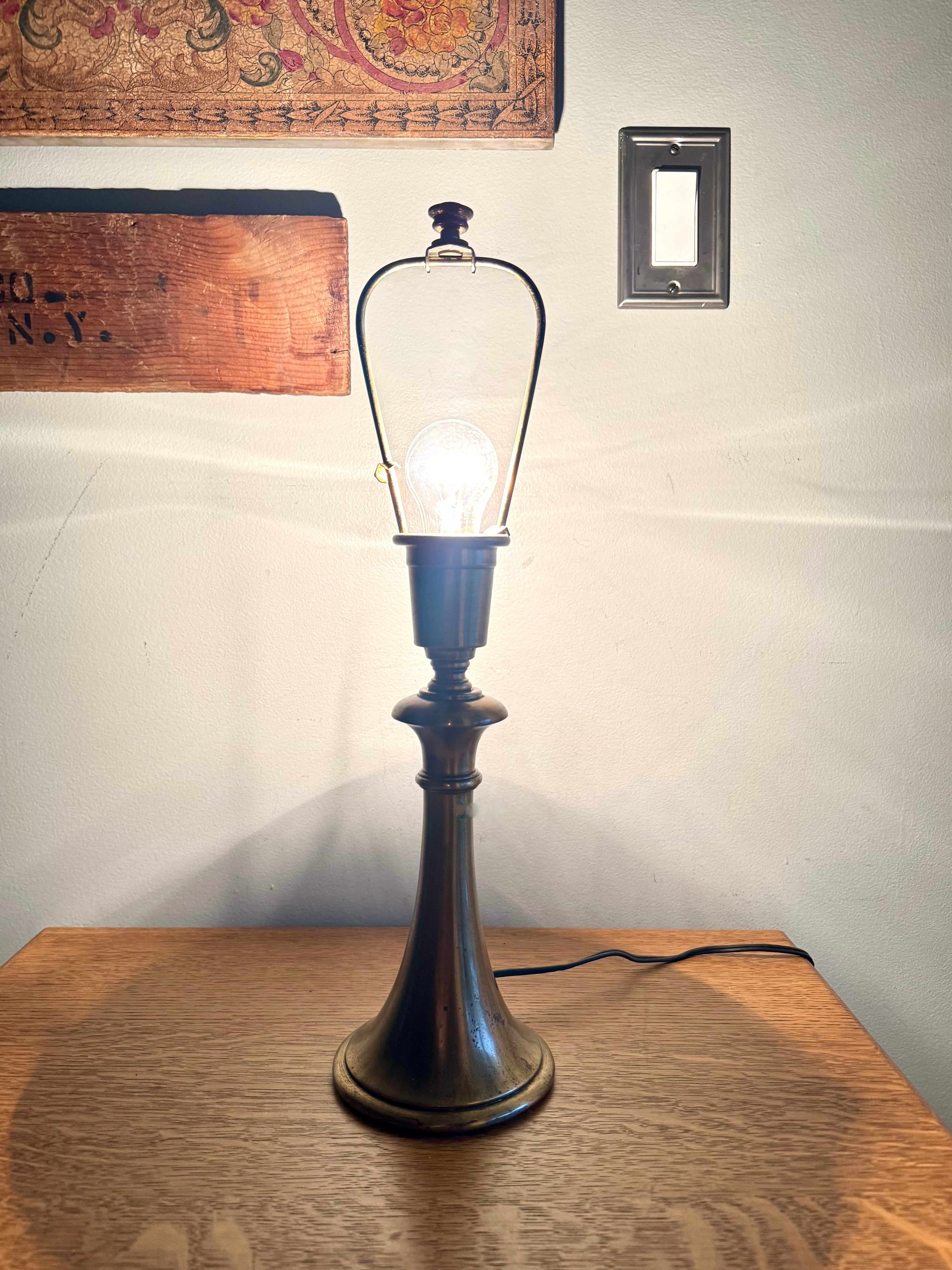 Vtg Brushed Brass Small Pillar Lamp | Brass Accent Lamp (Shade not Included)