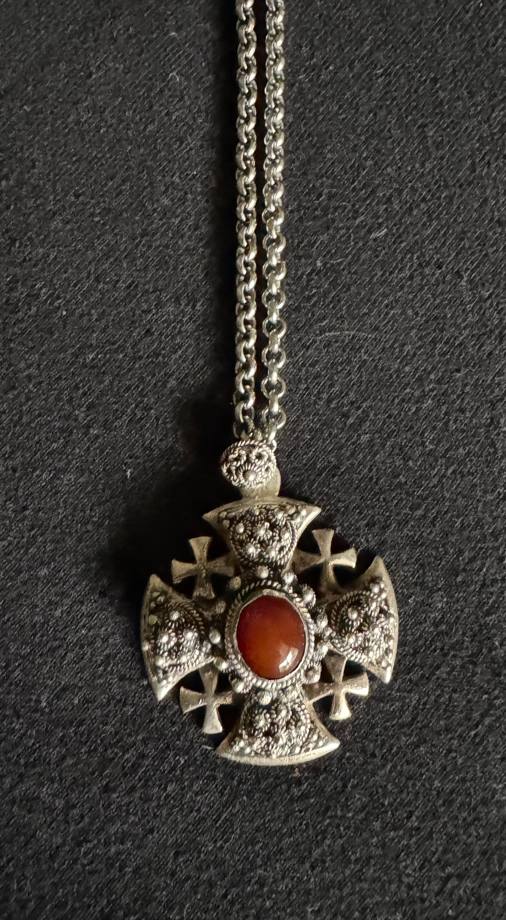Vtg Bethlehem 950 Silver Jerusalem Cross ~ Filigree Silver Cross Pendant With Gemstone