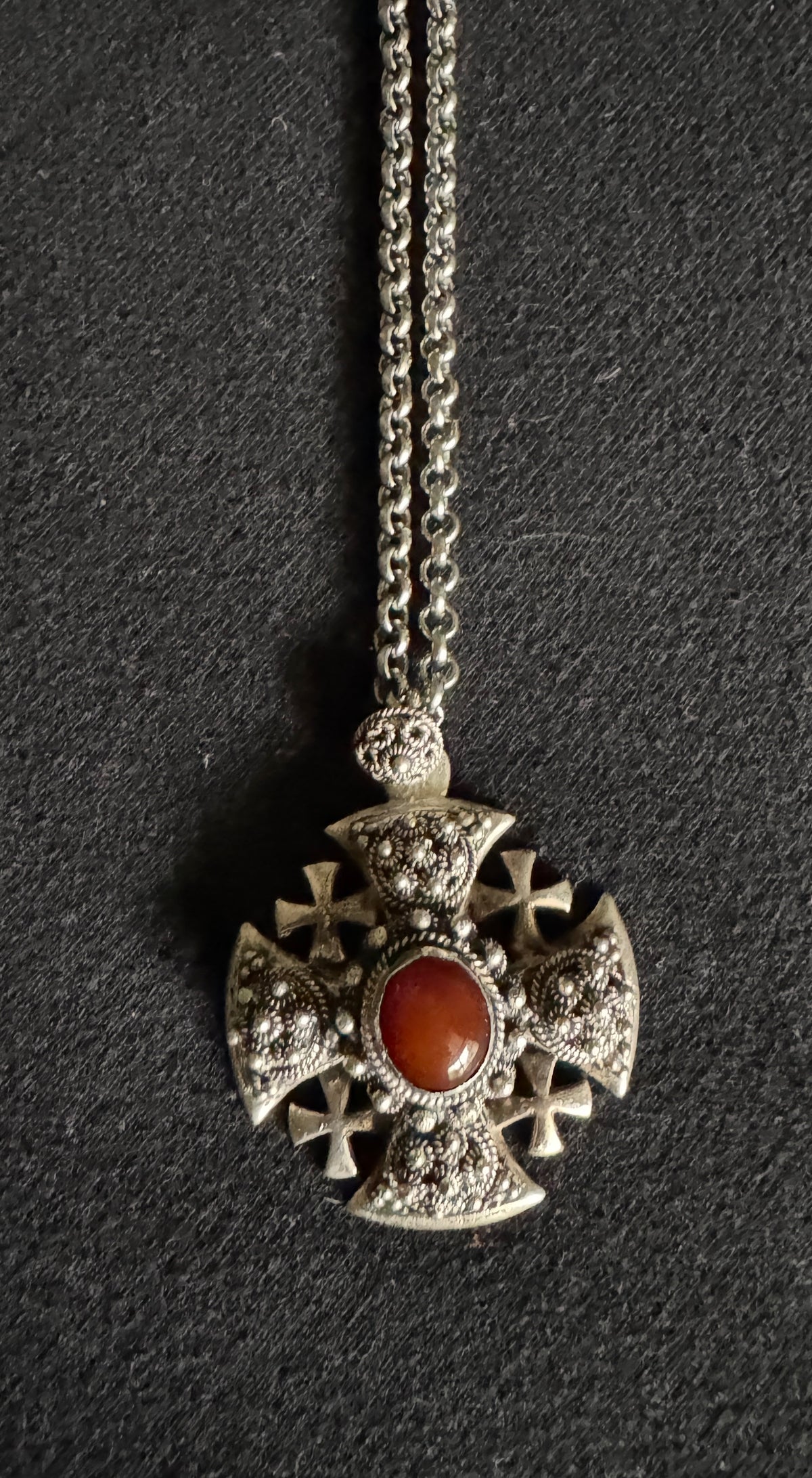 Vtg Bethlehem 950 Silver Jerusalem Cross ~ Filigree Silver Cross Pendant With Gemstone
