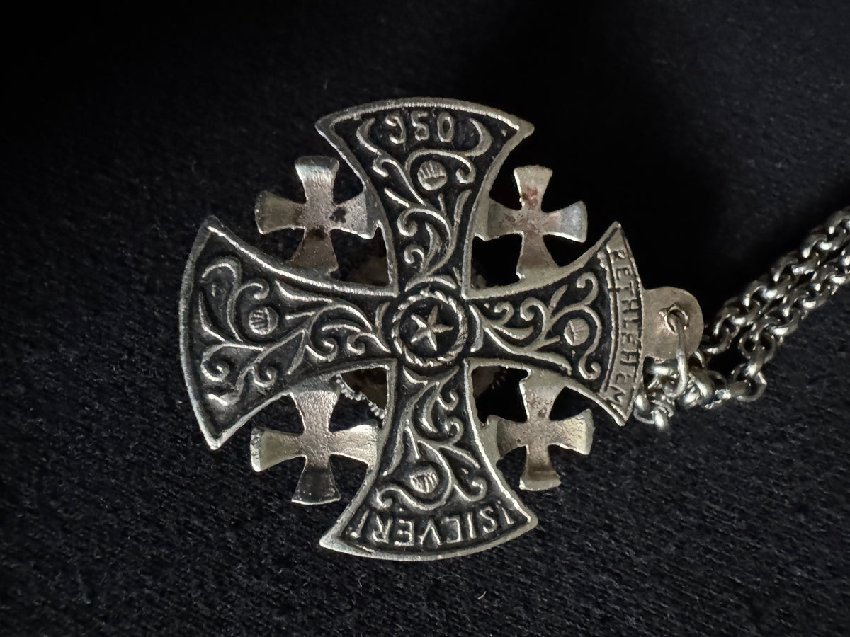 Vtg Bethlehem 950 Silver Jerusalem Cross ~ Filigree Silver Cross Pendant With Gemstone
