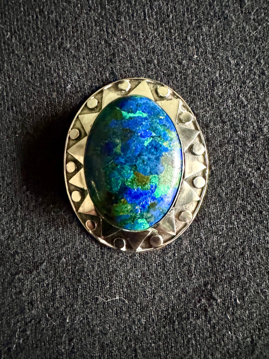 Vtg Artisan Sterling Silver Brooch w. Azurite Cabochon Stone ~ Southwestern Silver Brooch