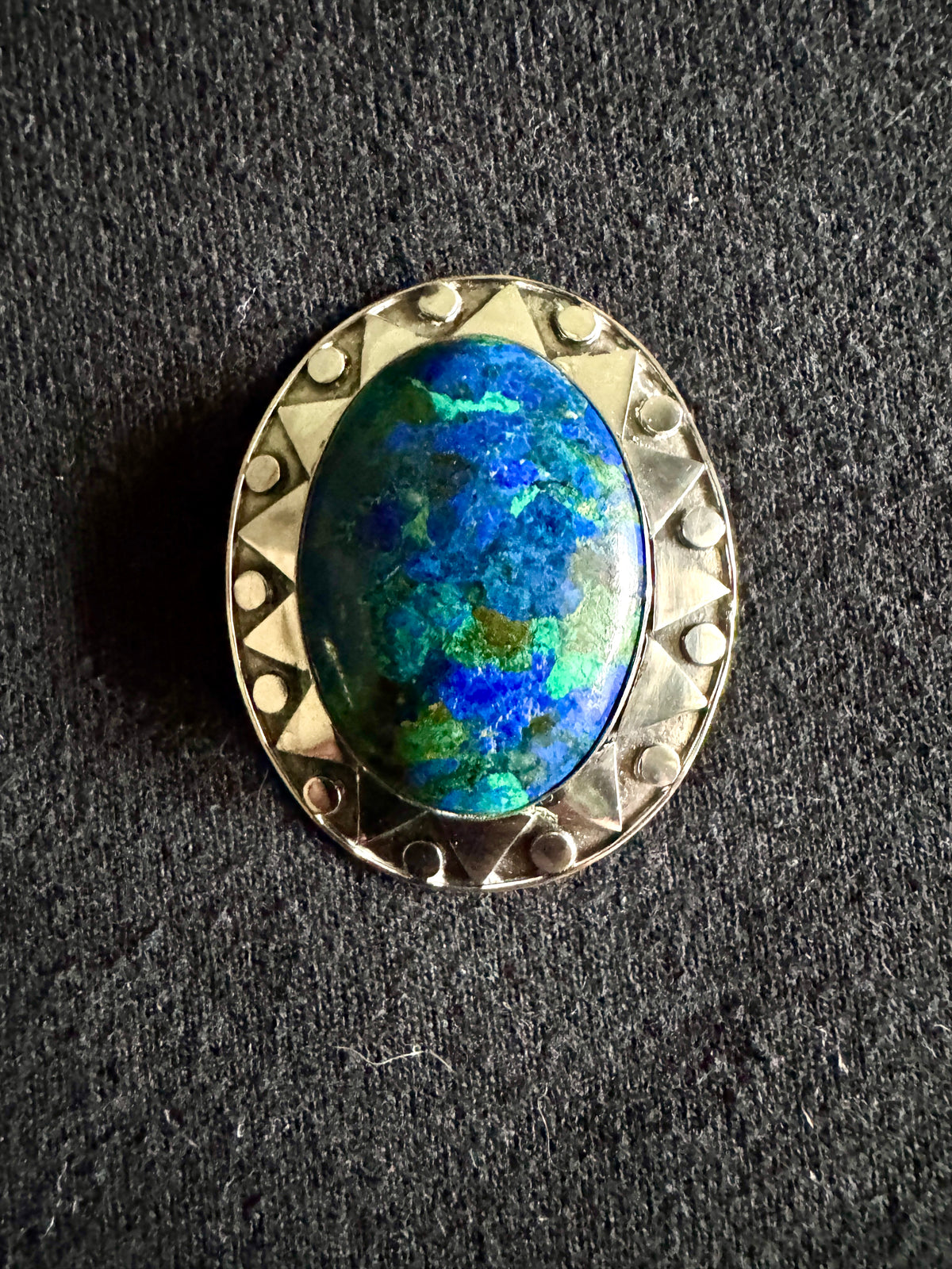 Vtg Artisan Sterling Silver Brooch w. Azurite Cabochon Stone ~ Southwestern Silver Brooch