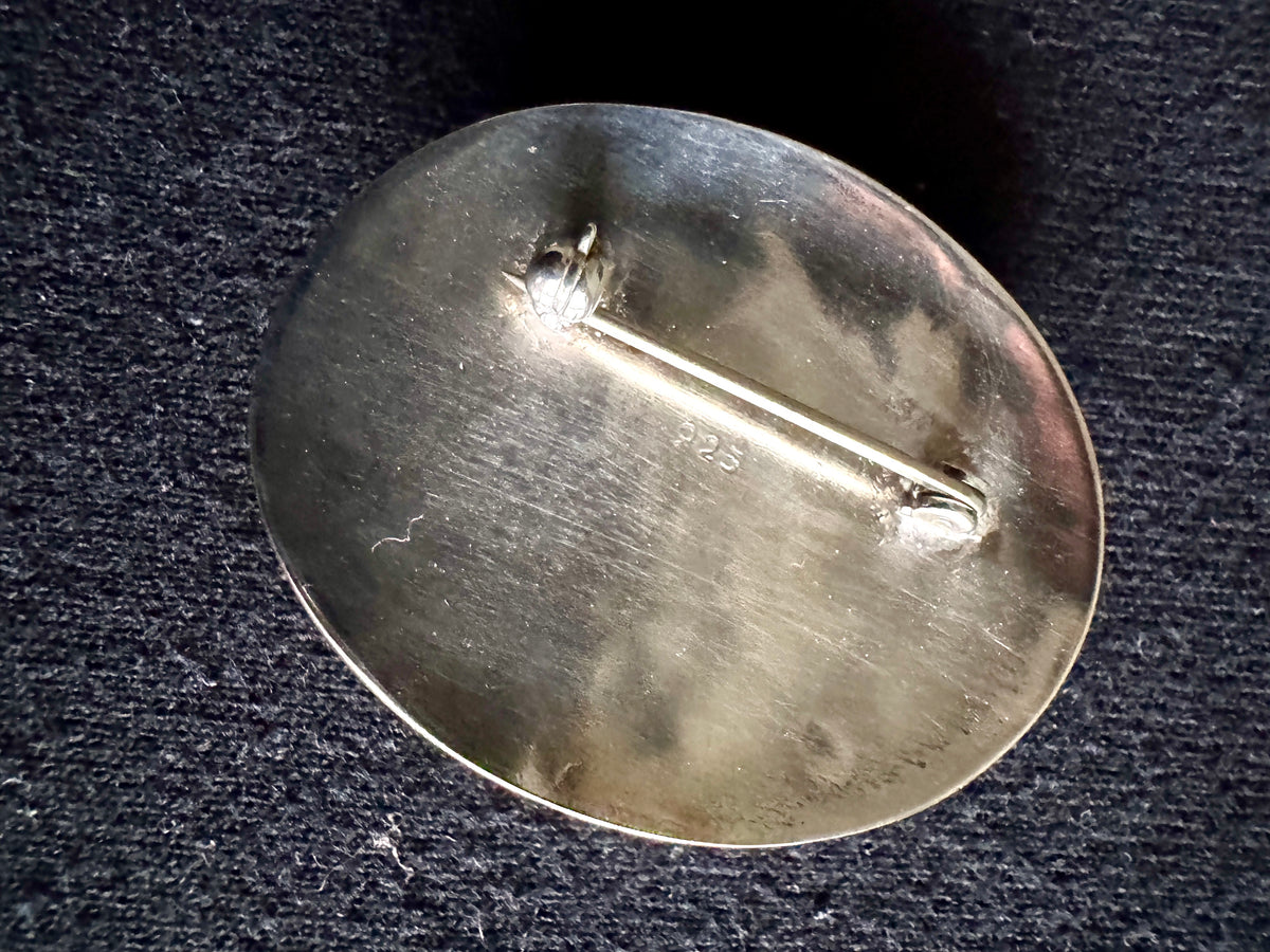 Vtg Artisan Sterling Silver Brooch w. Azurite Cabochon Stone ~ Southwestern Silver Brooch