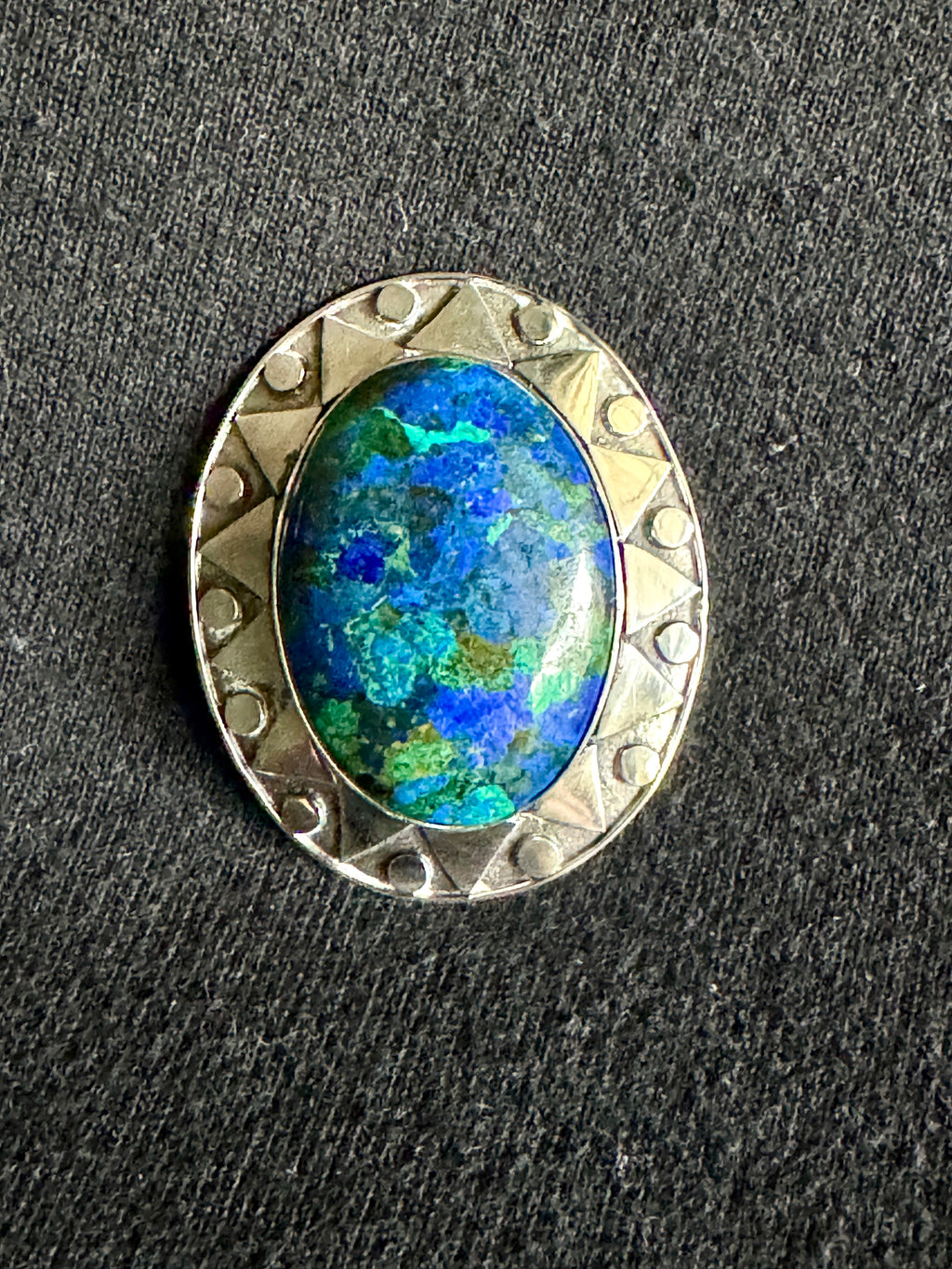 Vtg Artisan Sterling Silver Brooch w. Azurite Cabochon Stone ~ Southwestern Silver Brooch