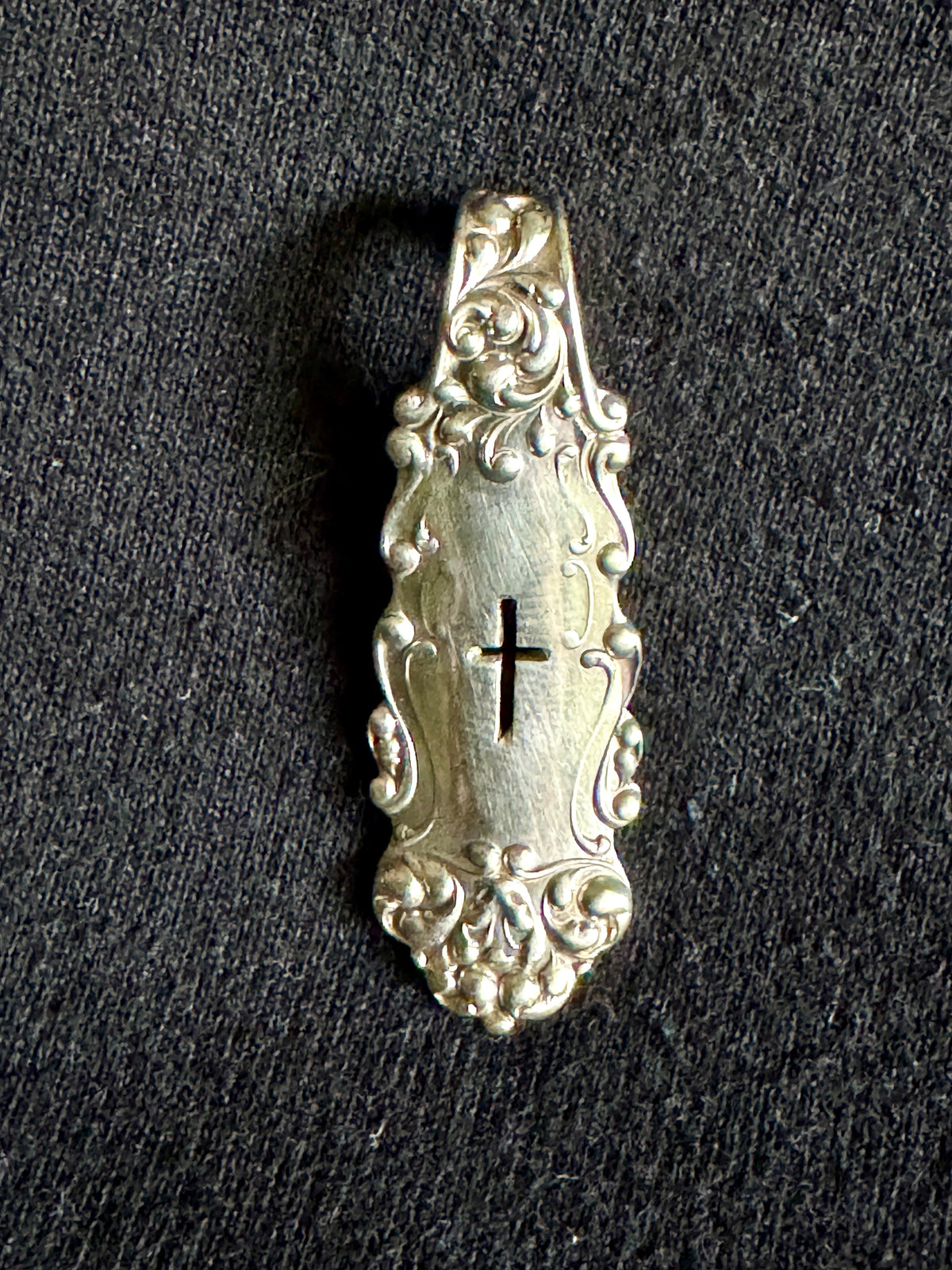 Vtg Ornate Sterling Silver Spoon Pendant ~ Silver Spoon Cross Pendant