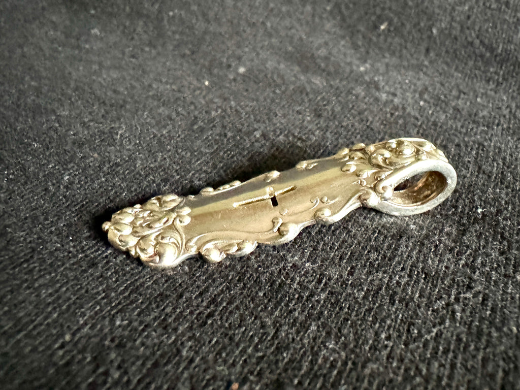Vtg Ornate Sterling Silver Spoon Pendant ~ Silver Spoon Cross Pendant